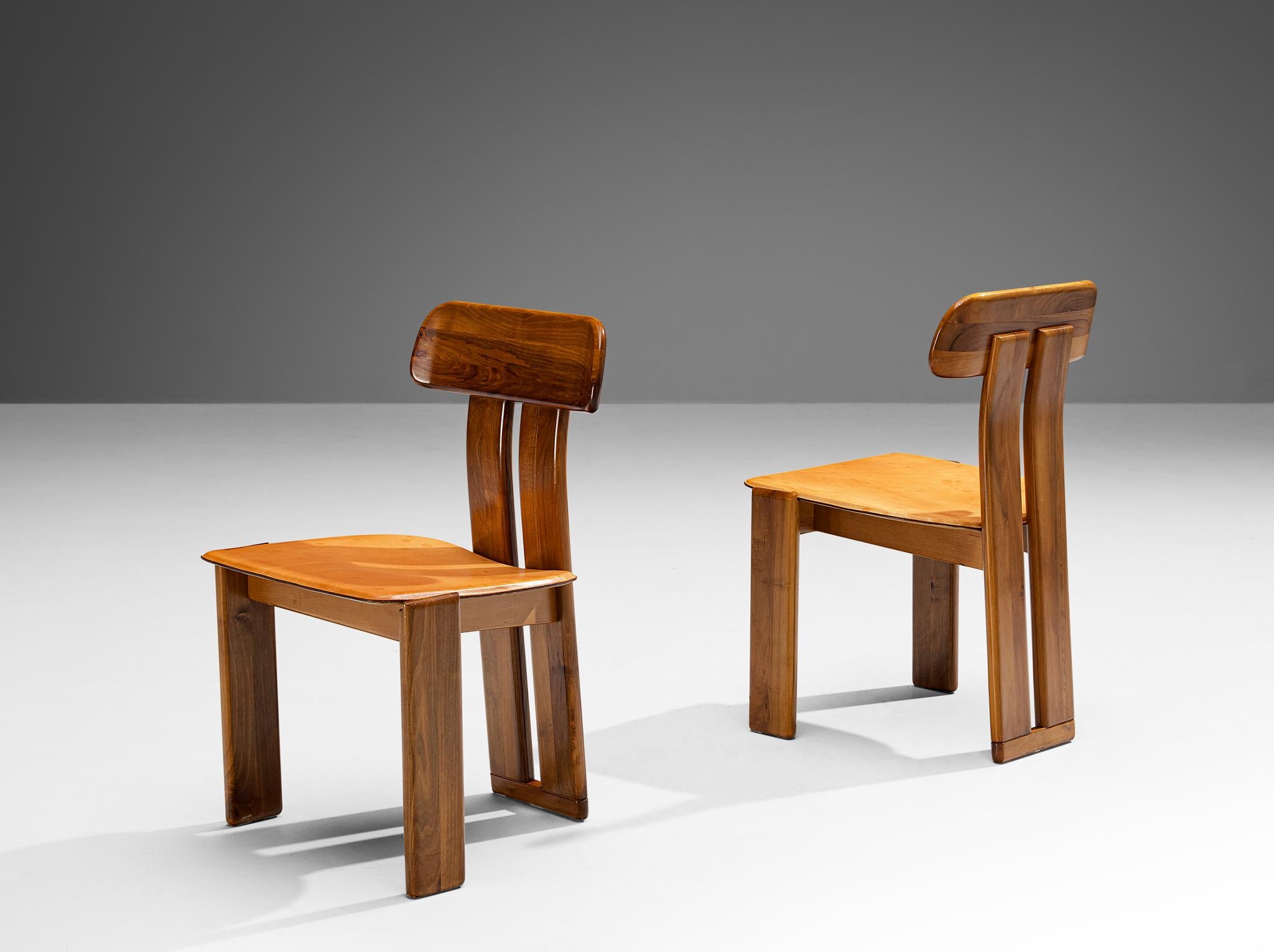 Mario Marenco for Mobil Girgi Set of Six Dining Chairs in Walnut and Leather 2