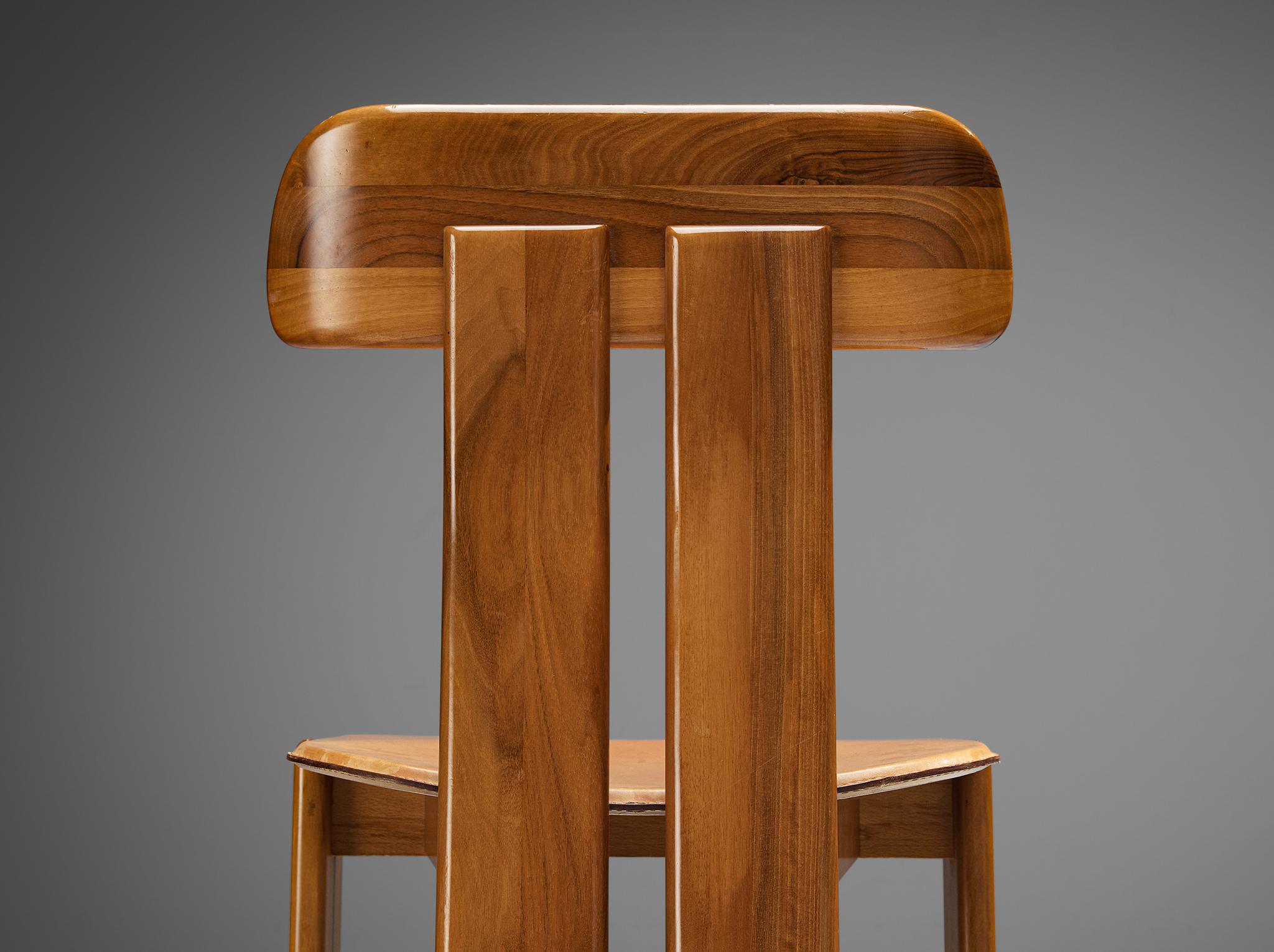 Mario Marenco for Mobil Girgi Set of Six Dining Chairs in Walnut and Leather 3
