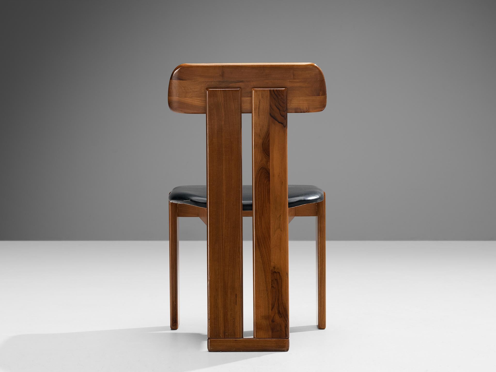 Leather Mario Marenco for Mobil Girgi Set of Six Dining Chairs in Walnut  For Sale