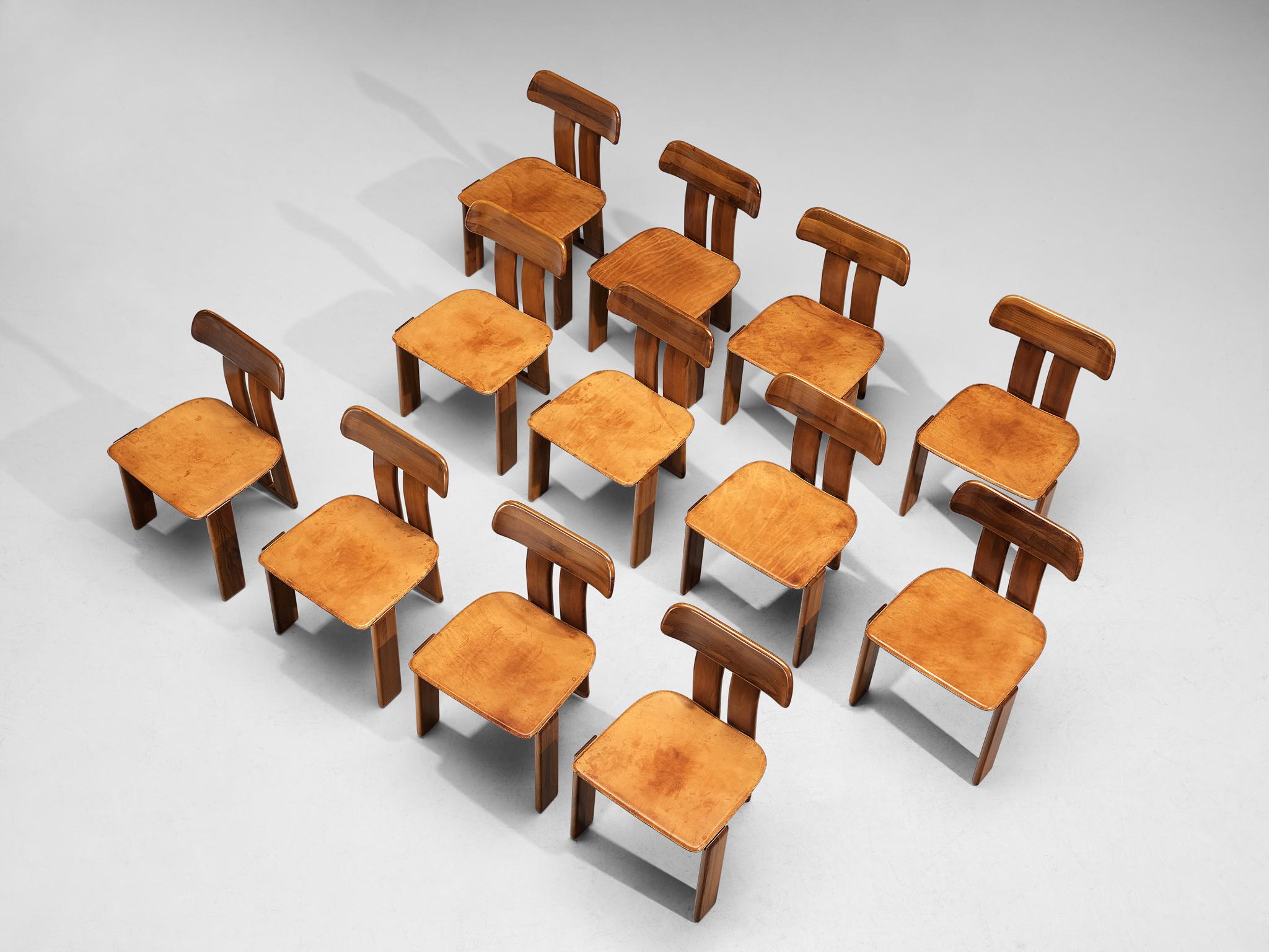 Leather Mario Marenco for Mobil Girgi Set of Twelve ‘Sapporo’ Dining Chairs in Walnut