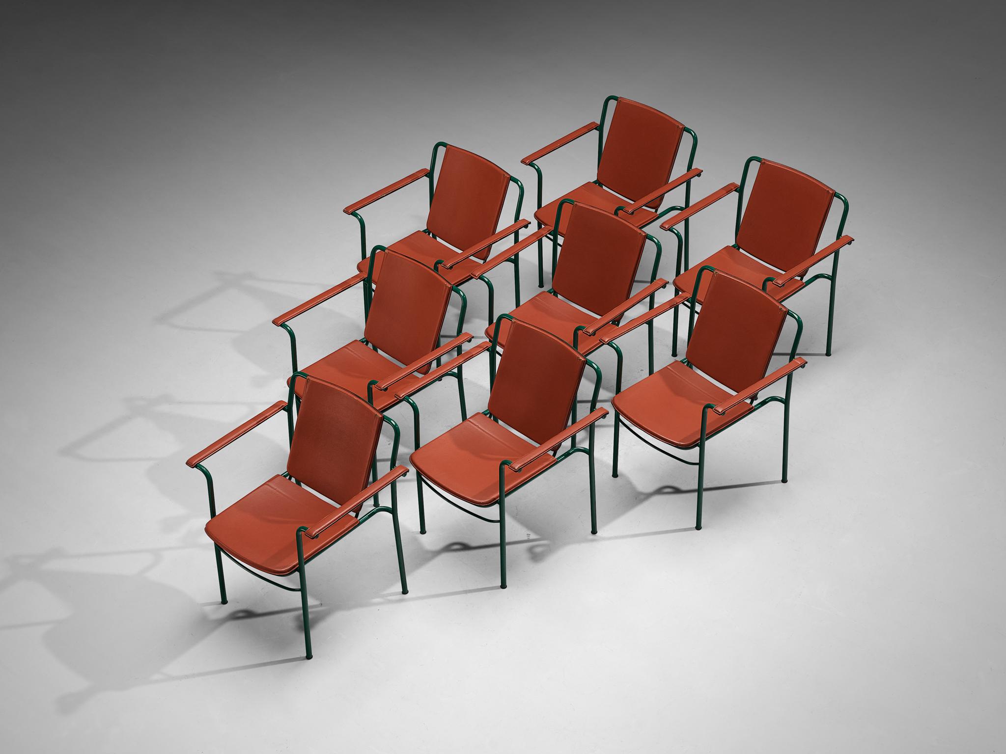 italien Ensemble de huit chaises « Movie » en cuir rouge Mario Marenco pour Poltrona Frau  en vente