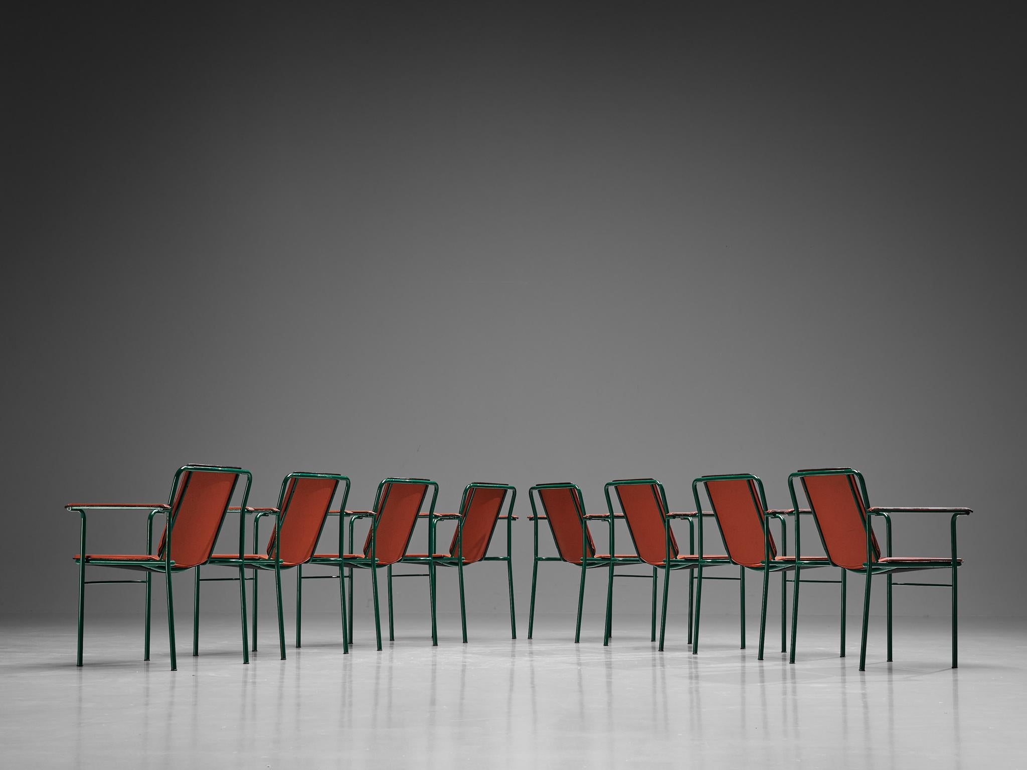 Post-Modern Mario Marenco for Poltrona Frau Set of Eight 'Movie' Chairs in Red Leather  For Sale