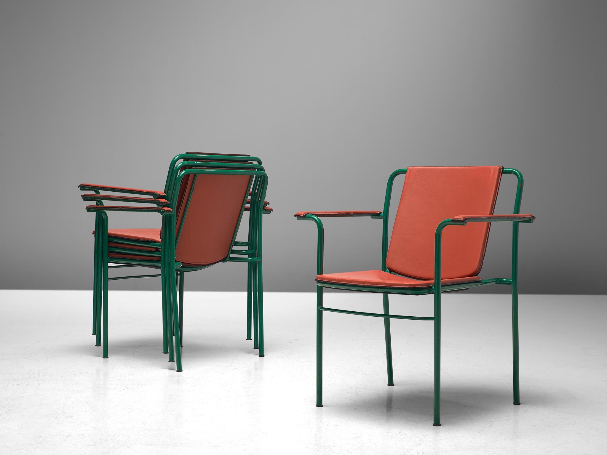 Late 20th Century Mario Marenco for Poltrona Frau Set of Eight 'Movie' Chairs in Red Leather