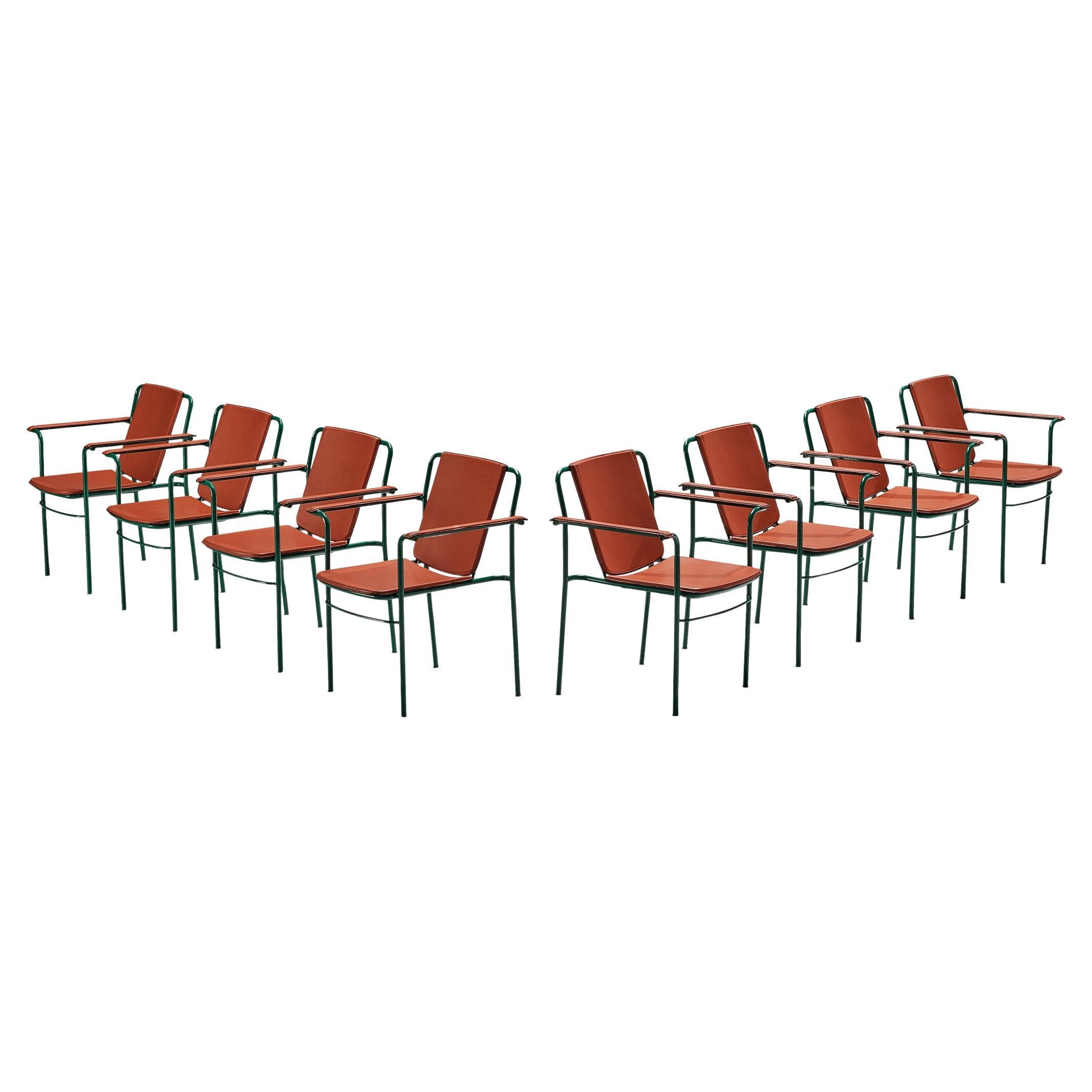 Ensemble de huit chaises « Movie » en cuir rouge Mario Marenco pour Poltrona Frau 