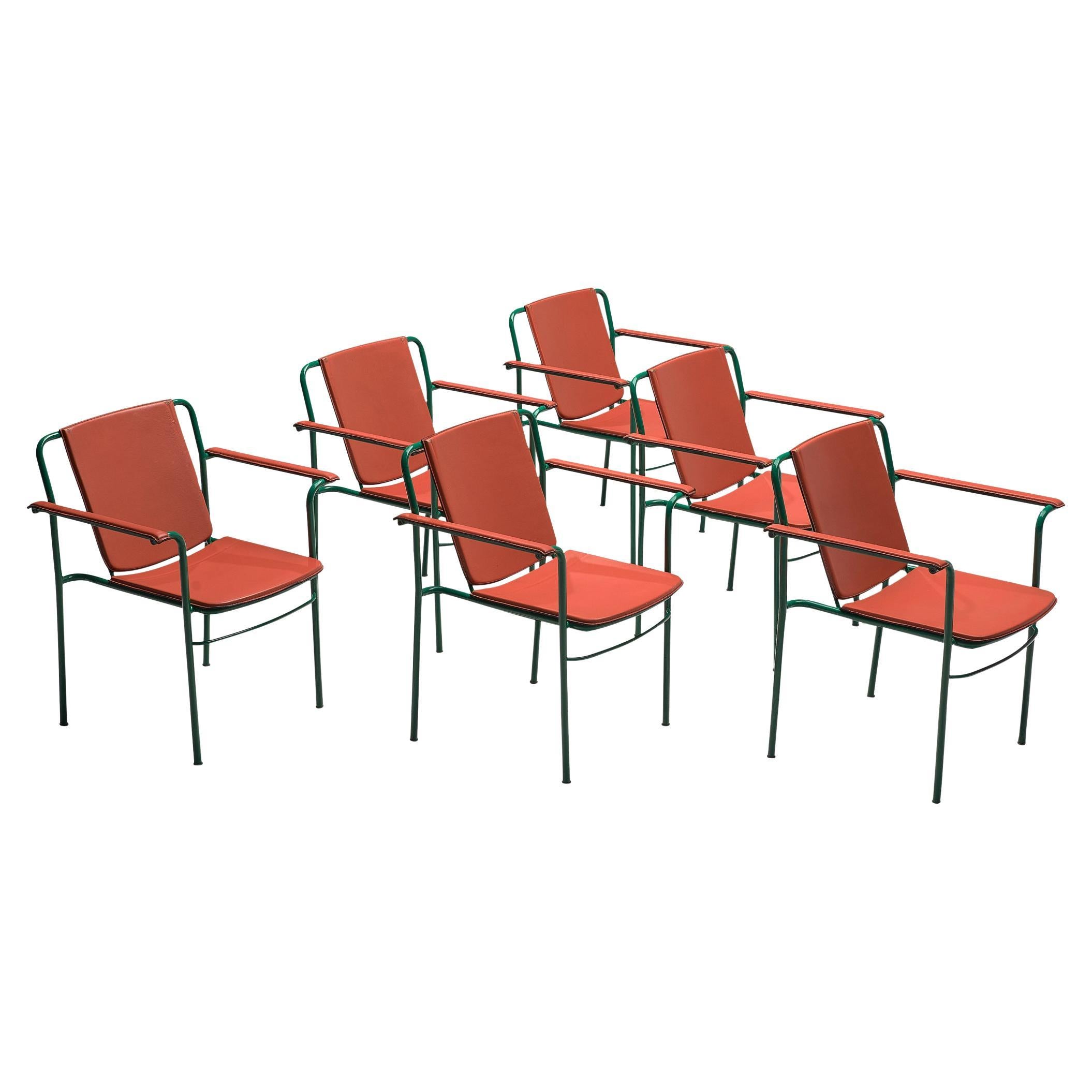 Mario Marenco for Poltrona Frau Set of Six 'Movie' Chairs in Red Leather