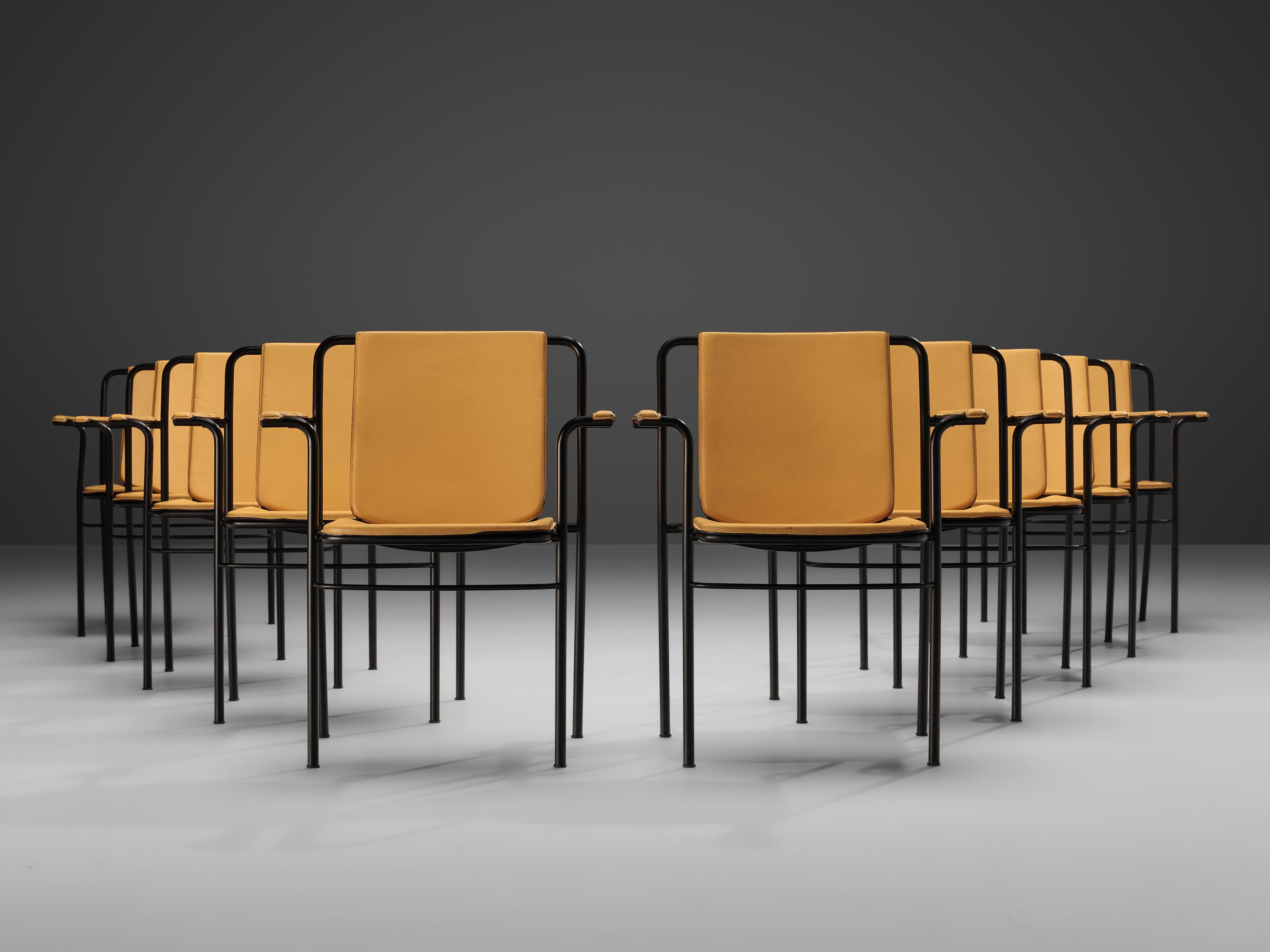 Mario Marenco for Poltrona Frau Yellow ‘Movie’ Armchairs in Leather and Metal 7