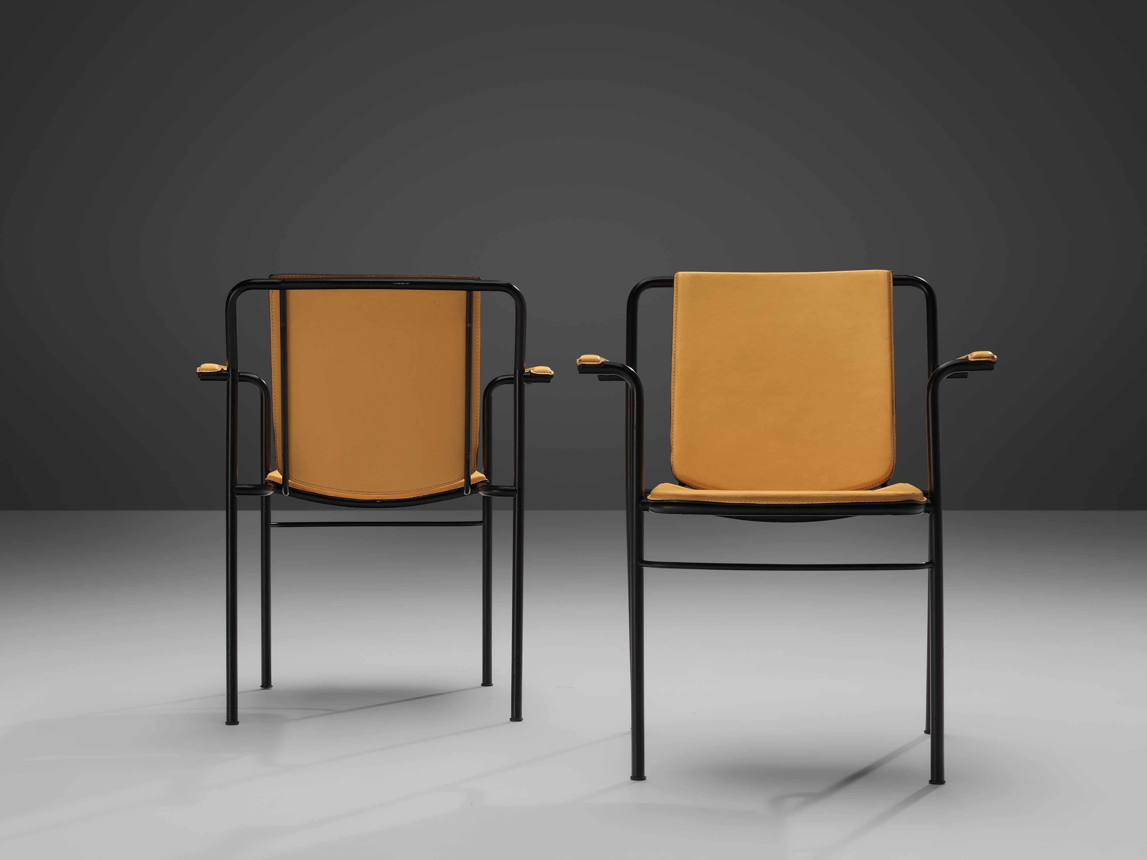 Late 20th Century Mario Marenco for Poltrona Frau Yellow ‘Movie’ Armchairs in Leather and Metal
