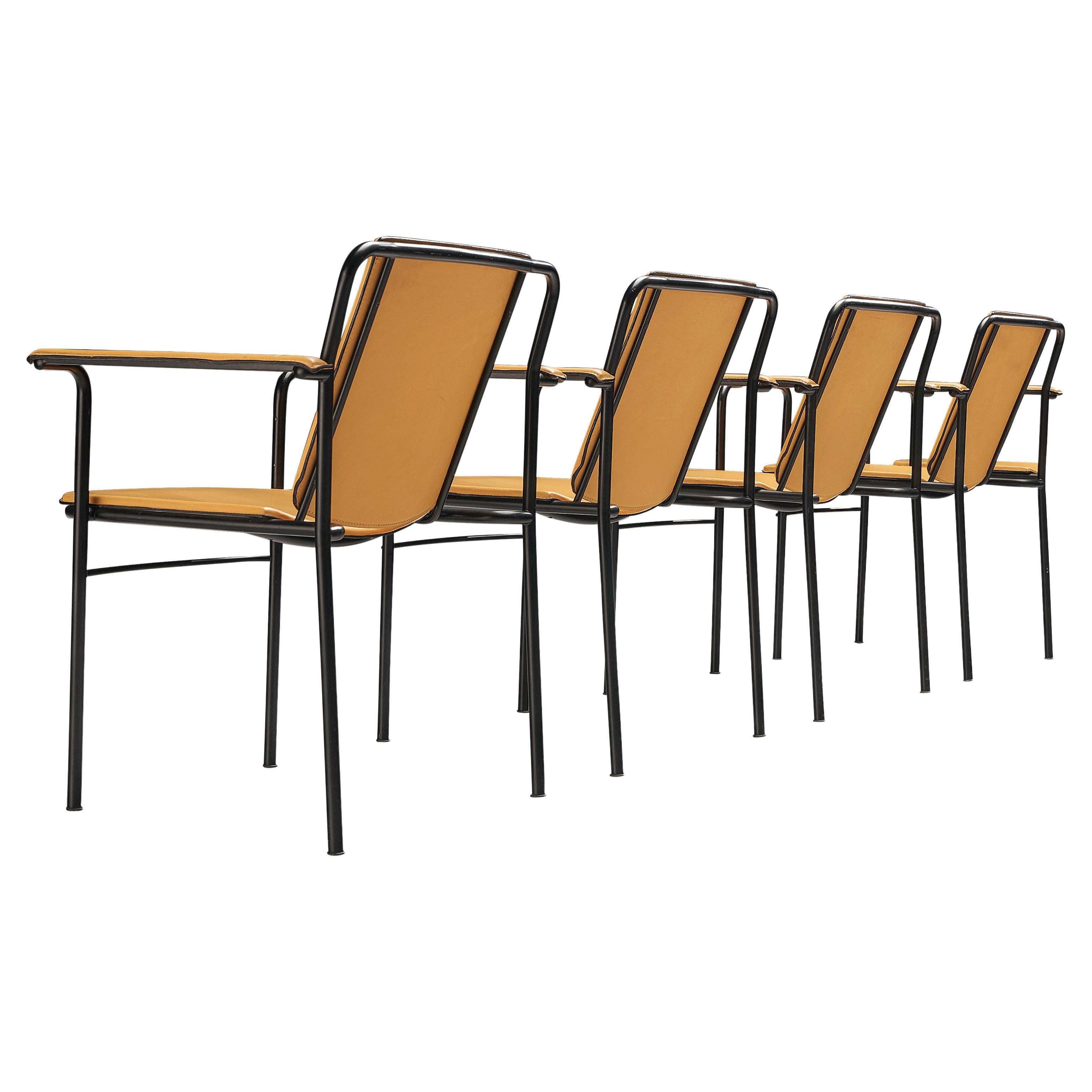 Mario Marenco for Poltrona Frau Yellow ‘Movie’ Armchairs in Leather and Metal