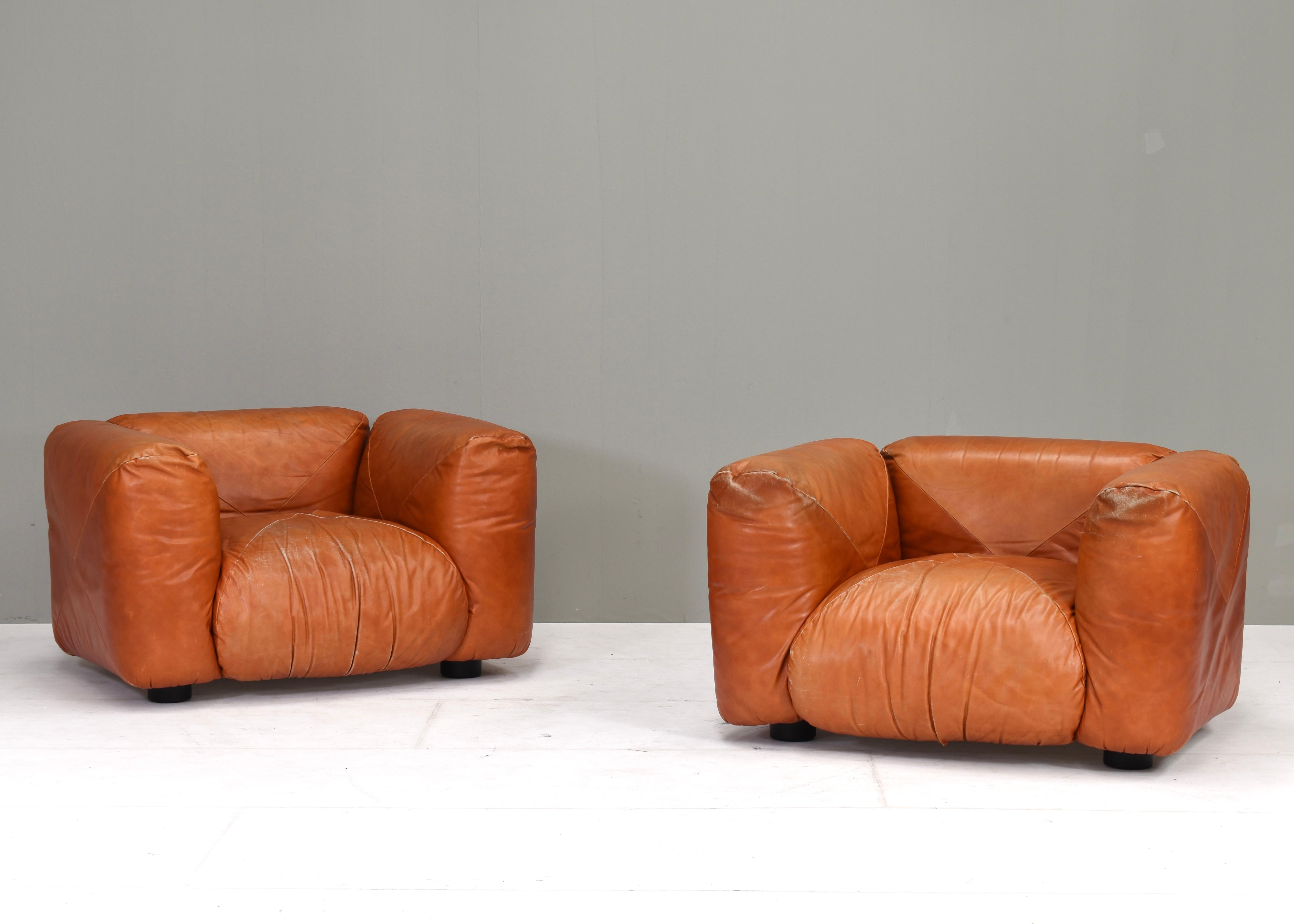 Leather Mario Marenco Lounge Armchairs model Marius&Marius by Arflex, Italy – circa 1970 For Sale