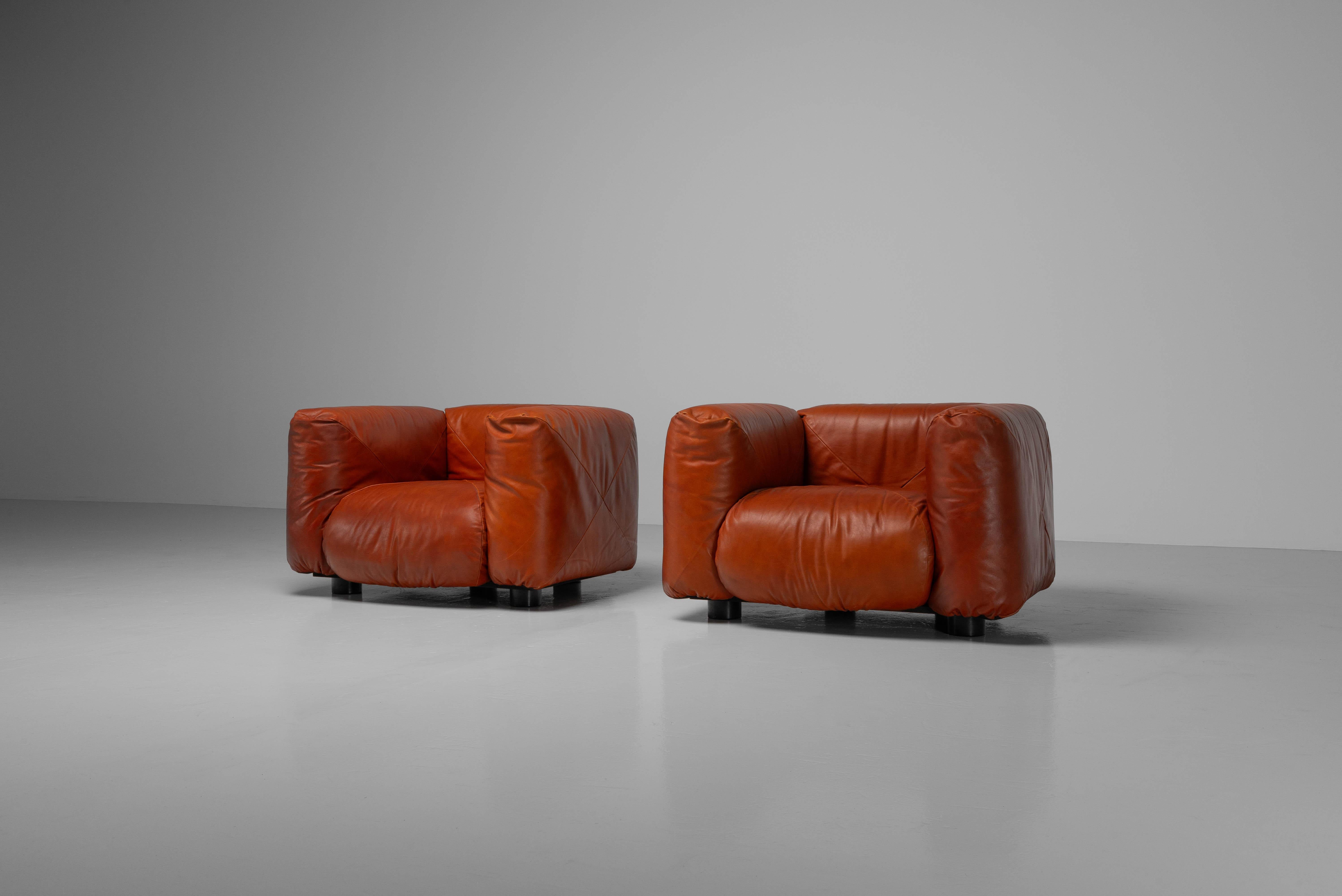 Leather Mario Marenco Marius lounge chairs Arflex Italy 1970 For Sale