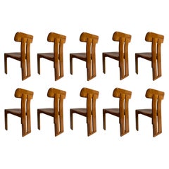 Mario Marenco "Sapporo" 10 Chairs for Mobil Girgi, Cognac Leather, Italy, 1970s