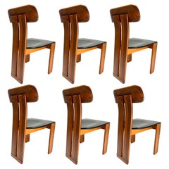 Mario Marenco "Sapporo" 6 Chairs for Mobil Girgi, Black Leather, Italy, 1970s