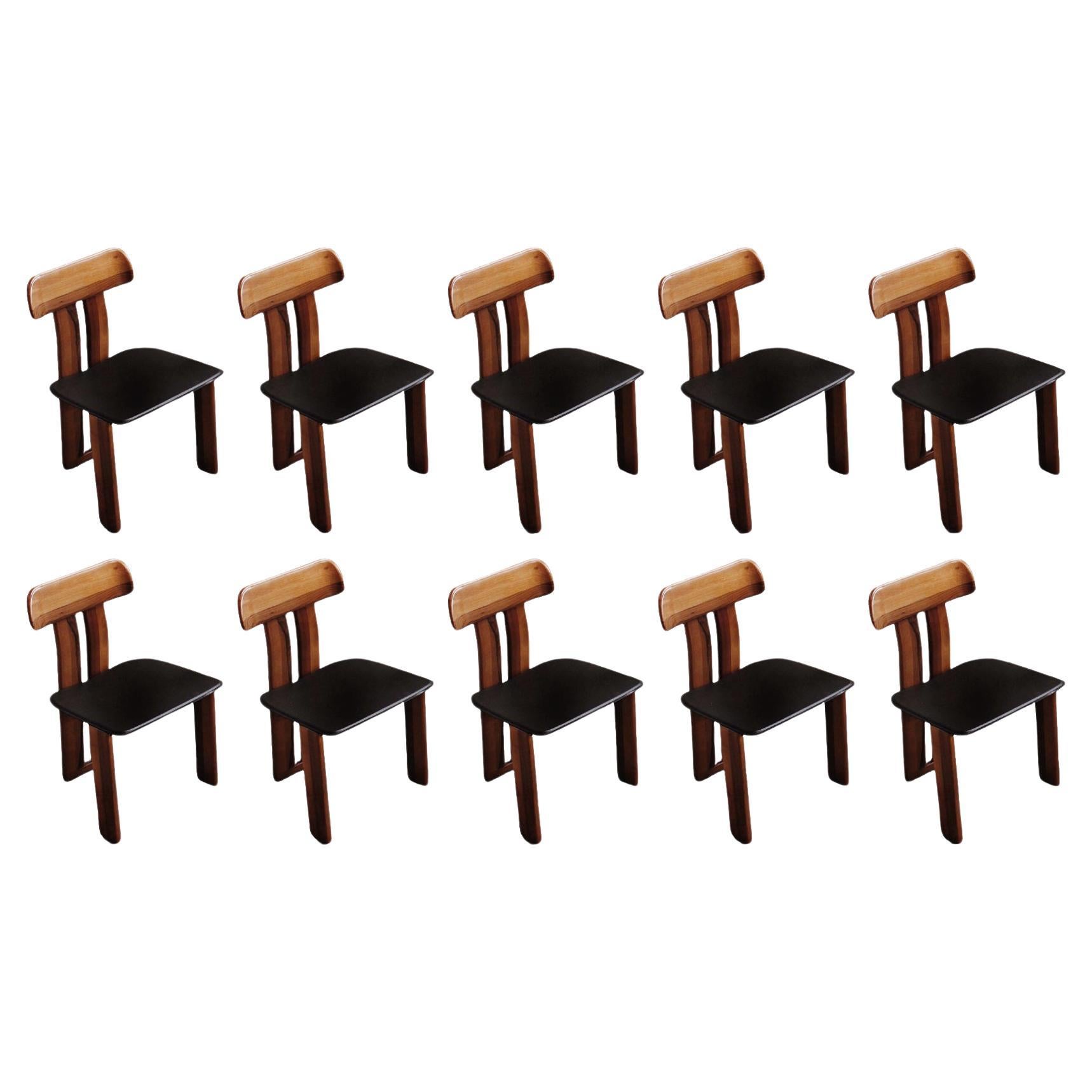 Mario Marenco „Sapporo“-Stühle für Mobil Girgi, schwarzes Leder, 1970, Set von 10 Stühlen
