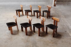 Mario Marenco "Sapporo" Chairs for Mobil Girgi, Black Leather, 1970, Set of 8