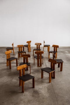 Mario Marenco "Sapporo" per Mobil Girgi, pelle nera, 1970, set di 12 sedie