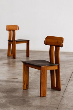 Mario Marenco "Sapporo" Chairs for Mobil Girgi, Black Leather, 1970, Set of 2