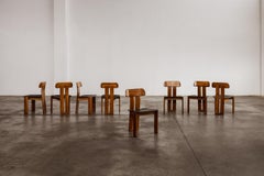 Mario Marenco "Sapporo" per Mobil Girgi, Pelle nera, 1970, Set di 8 sedie