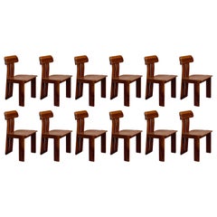 Mario Marenco „Sapporo“-Stühle für Mobil Girgi, Cognacfarbenes Leder, 1970, Set von 12 Stühlen