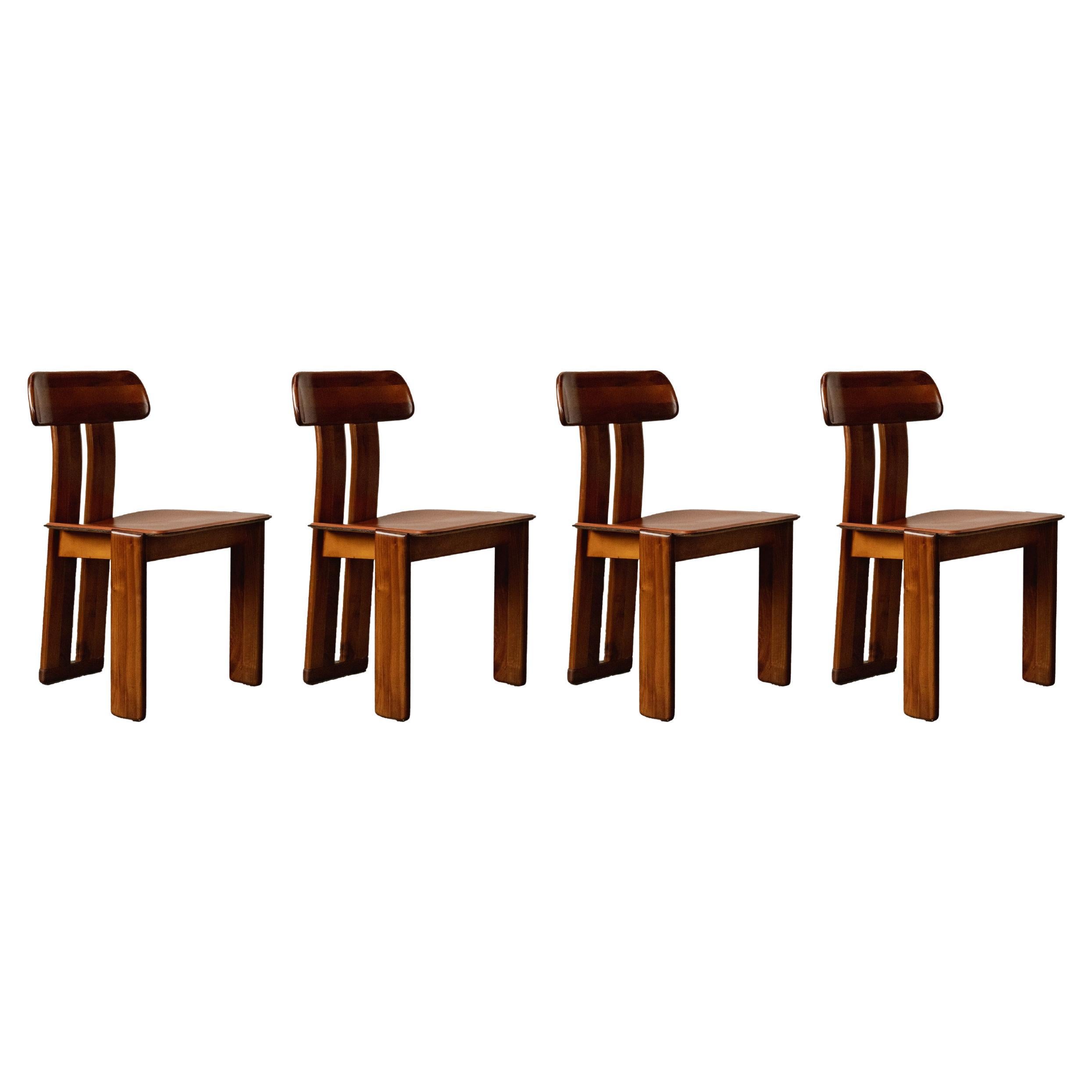 Mario Marenco "Sapporo" Chairs for Mobil Girgi, Reddish Brown, 1970, Set of 4