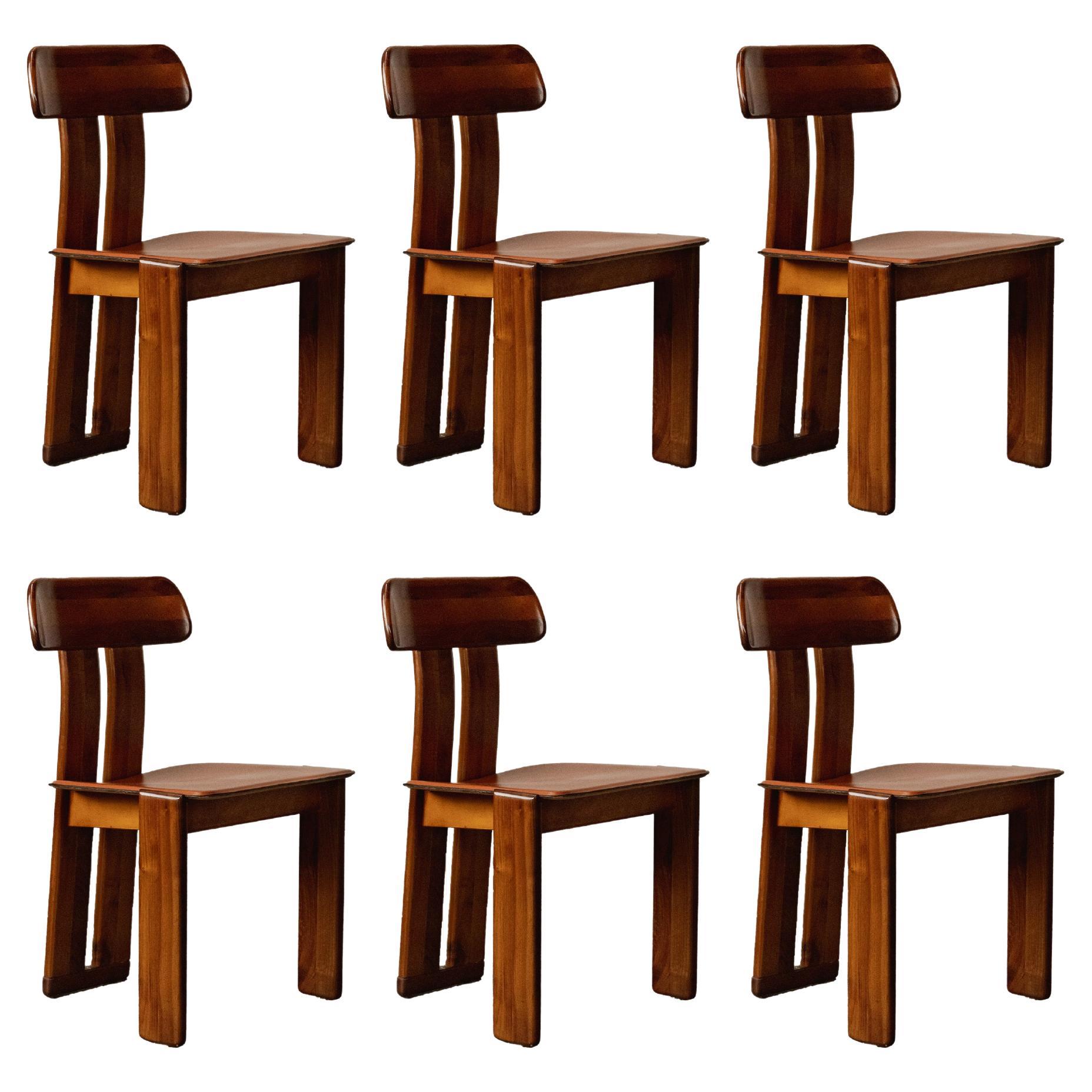 Mario Marenco "Sapporo" Chairs for Mobil Girgi, Reddish Brown, 1970, Set of 6