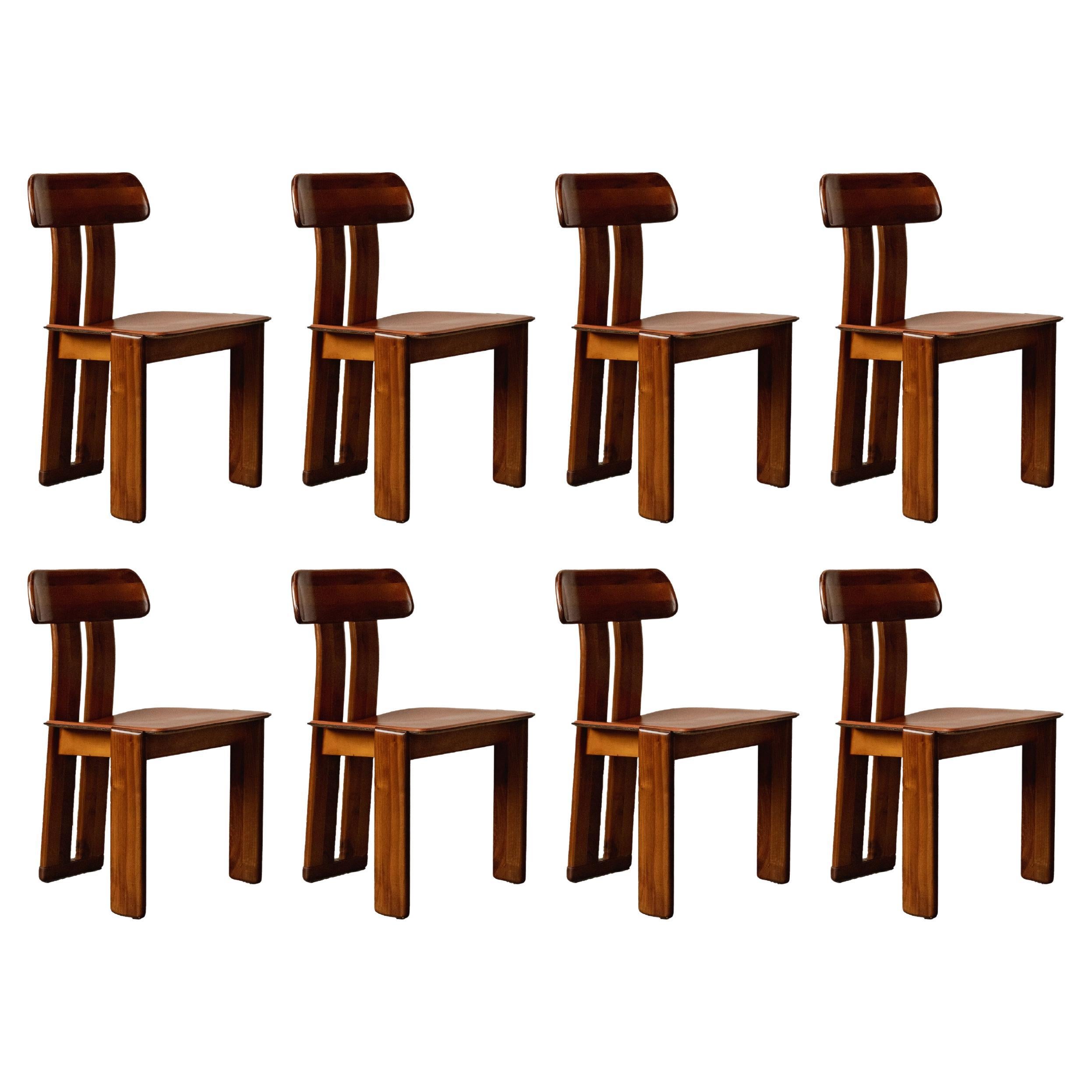 Mario Marenco "Sapporo" Chairs for Mobil Girgi, Reddish Brown, 1970, Set of 8
