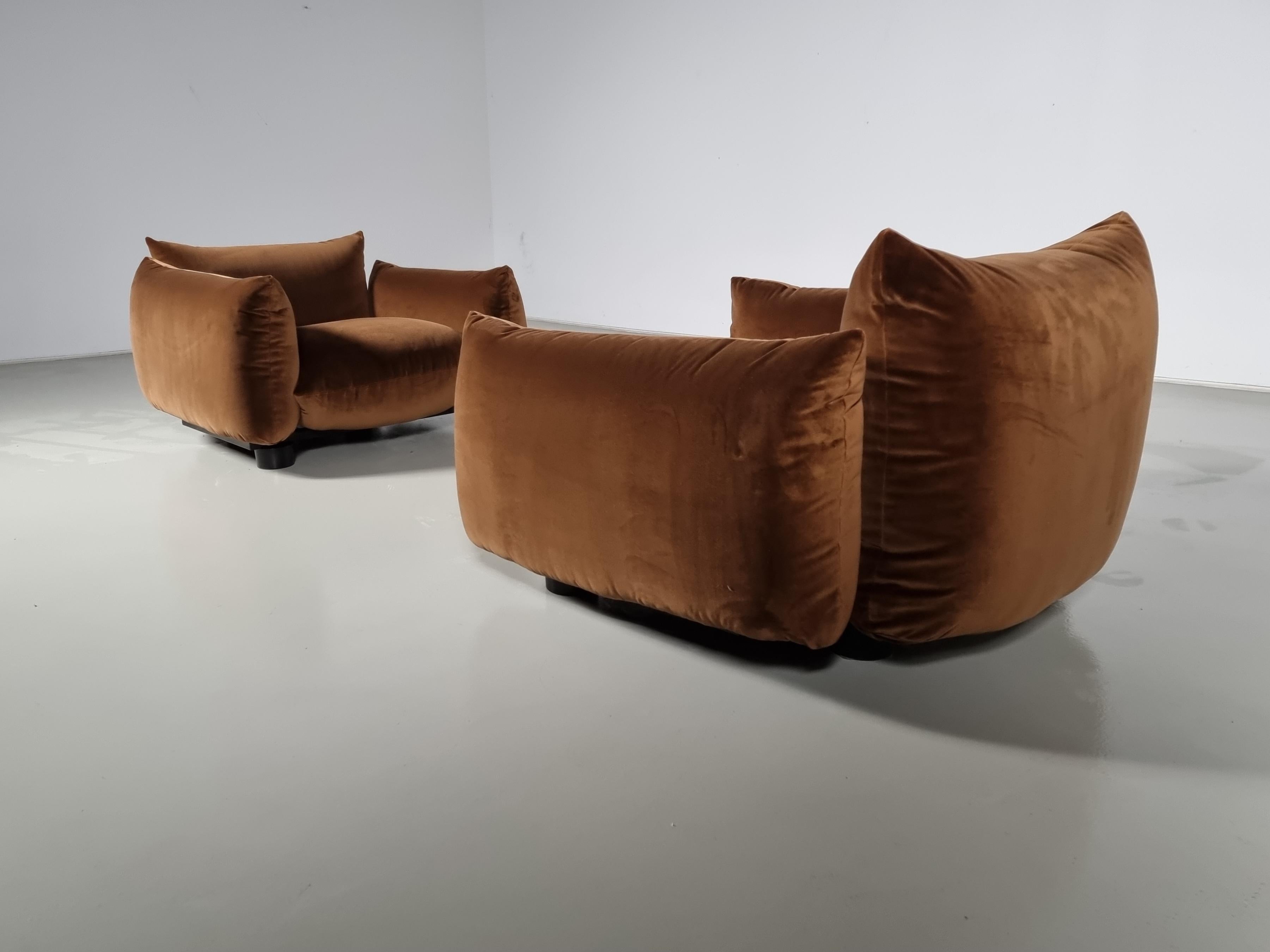 Mario Marenco Set of 2 Lounge Chairs in Brown Velvet for Arflex, 1970s 5