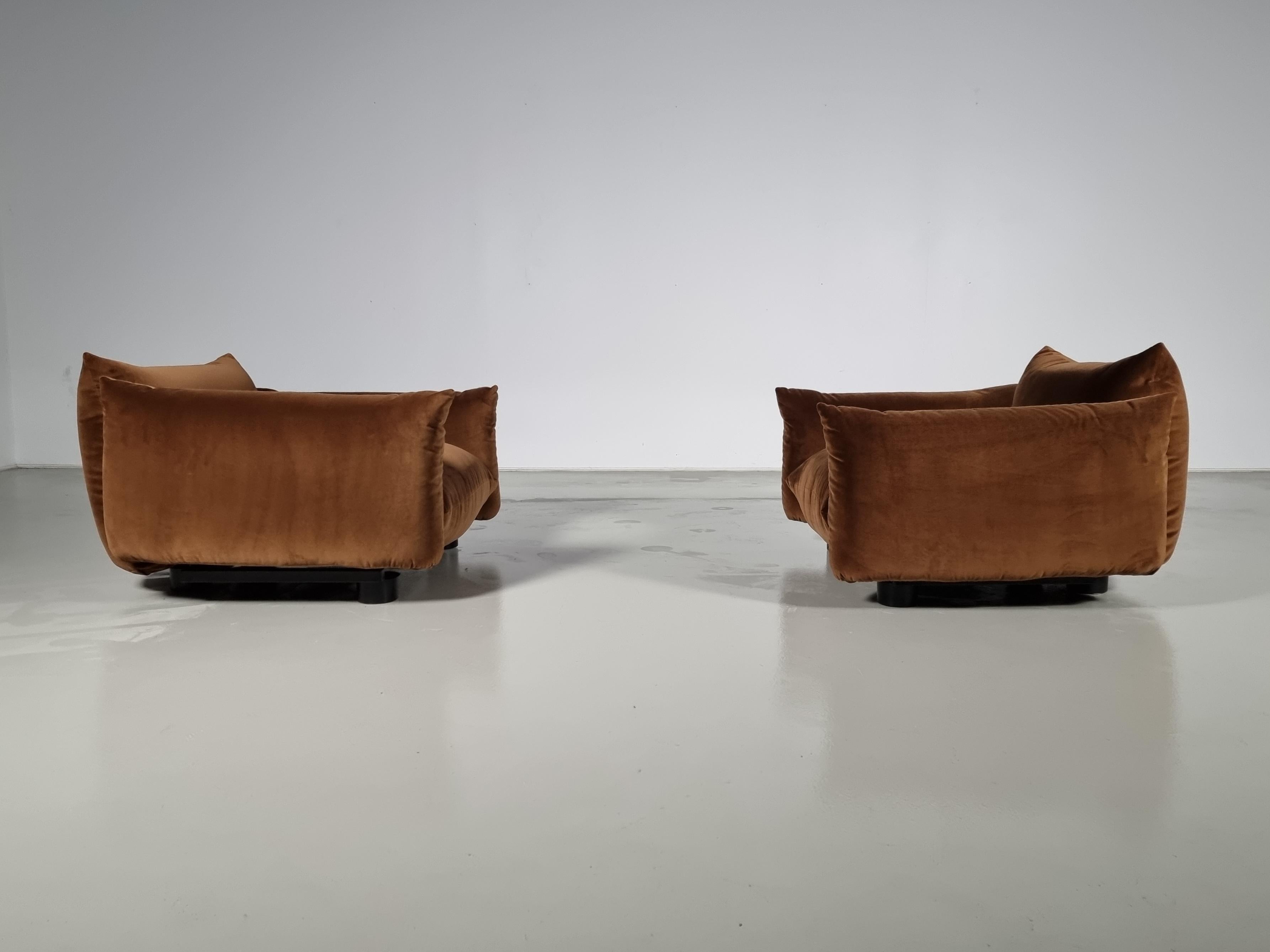 European Mario Marenco Set of 2 Lounge Chairs in Brown Velvet for Arflex, 1970s
