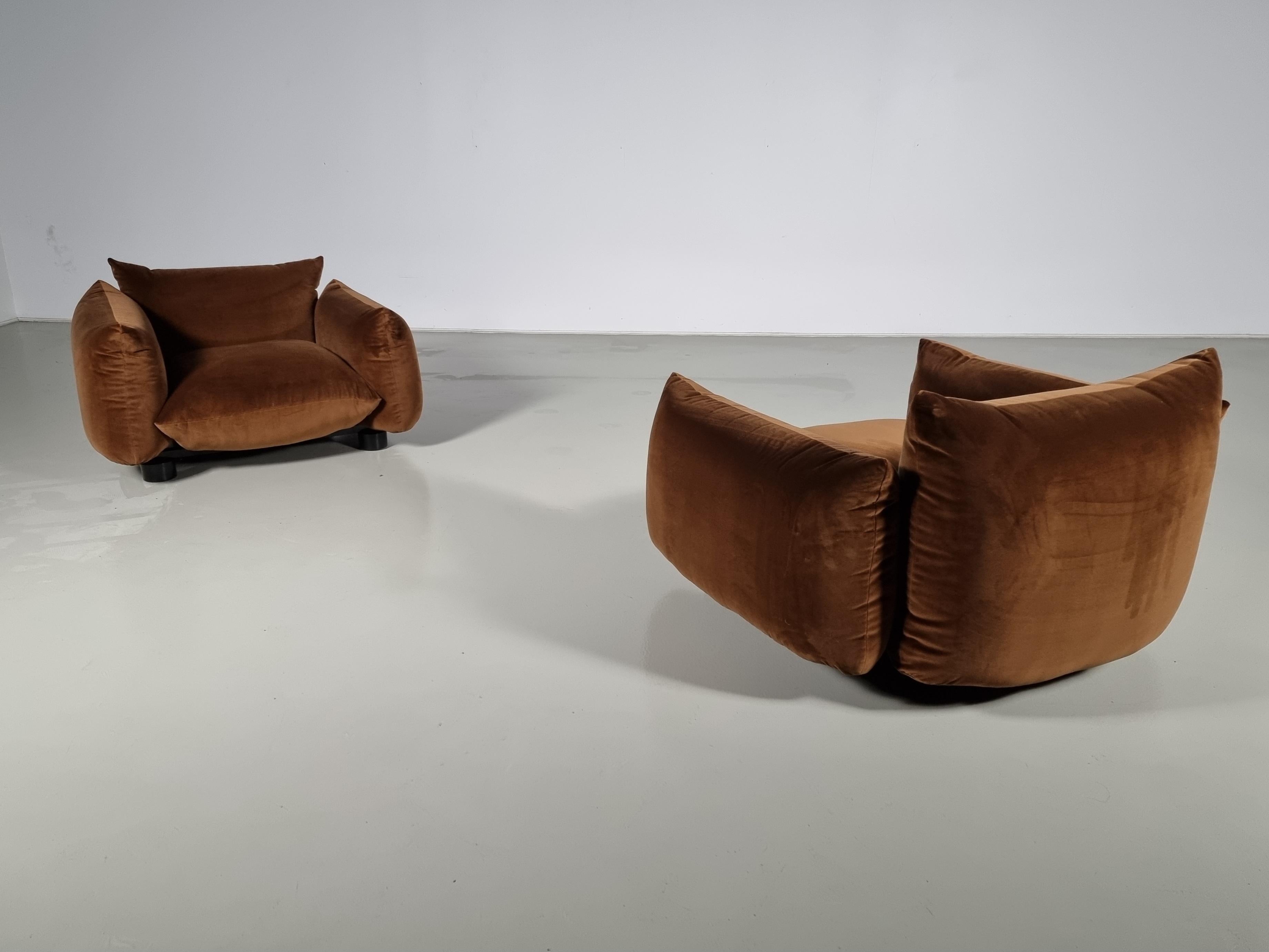 Mario Marenco Set of 2 Lounge Chairs in Brown Velvet for Arflex, 1970s 3