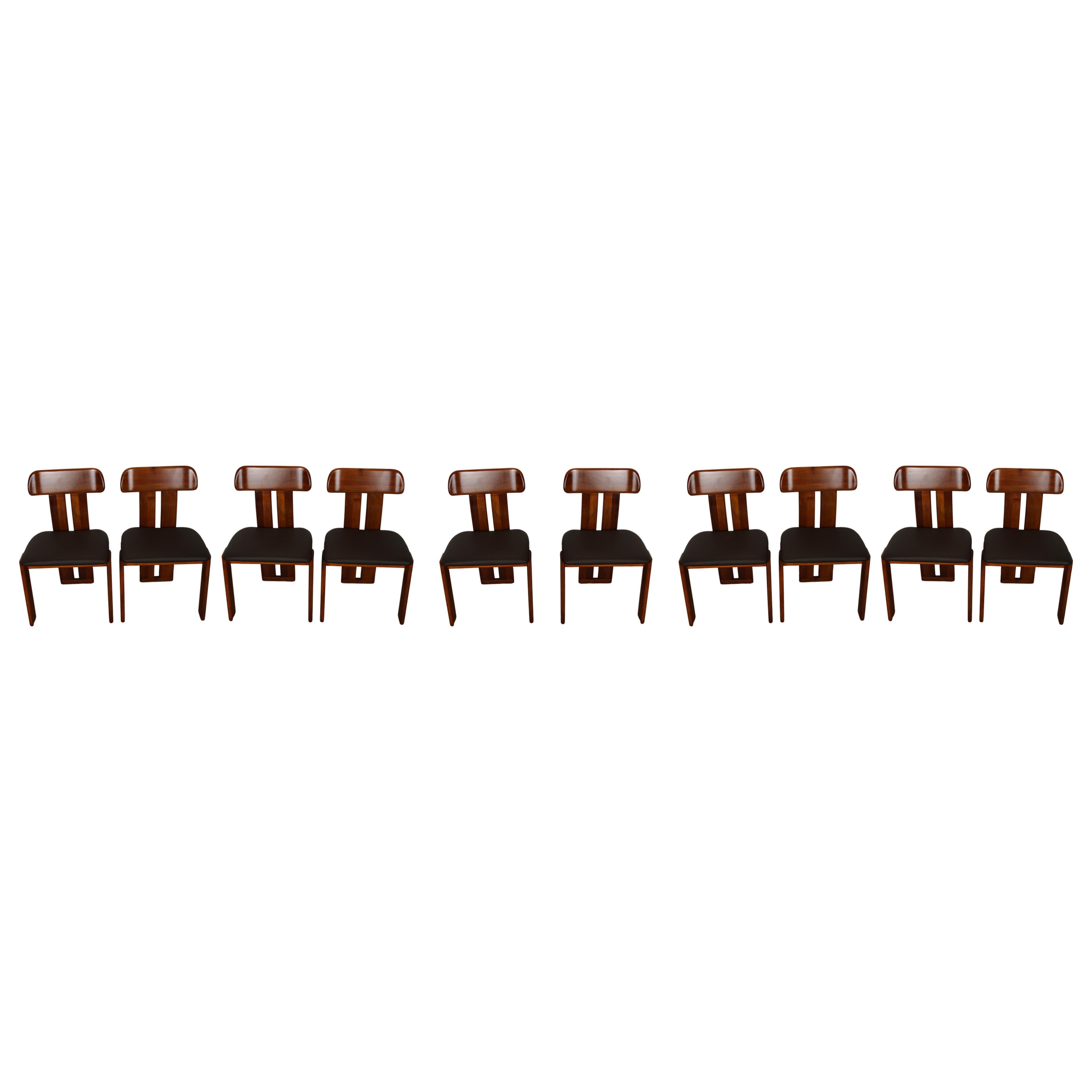 Italian Mario Marenco Walnut Sapporo Dining Chairs for Mobilgirgi, 1970s, Set of 10