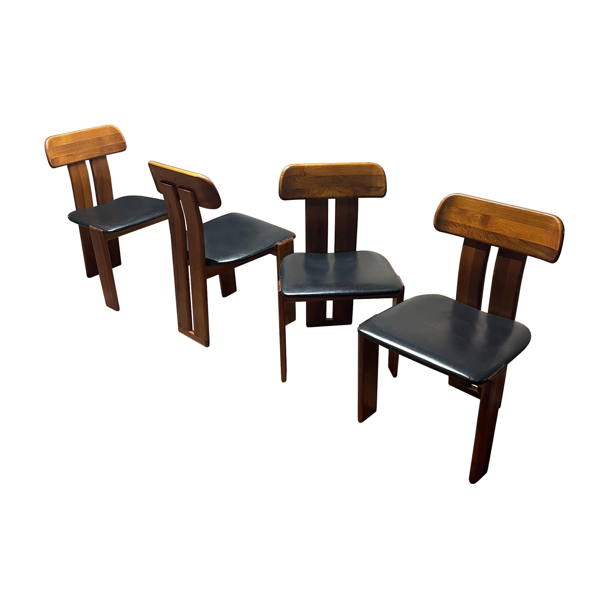 Mid-Century Modern Mario Marenco Walnut Sapporo Dining Chairs for Mobilgirgi, 1970s, Set of 4 For Sale