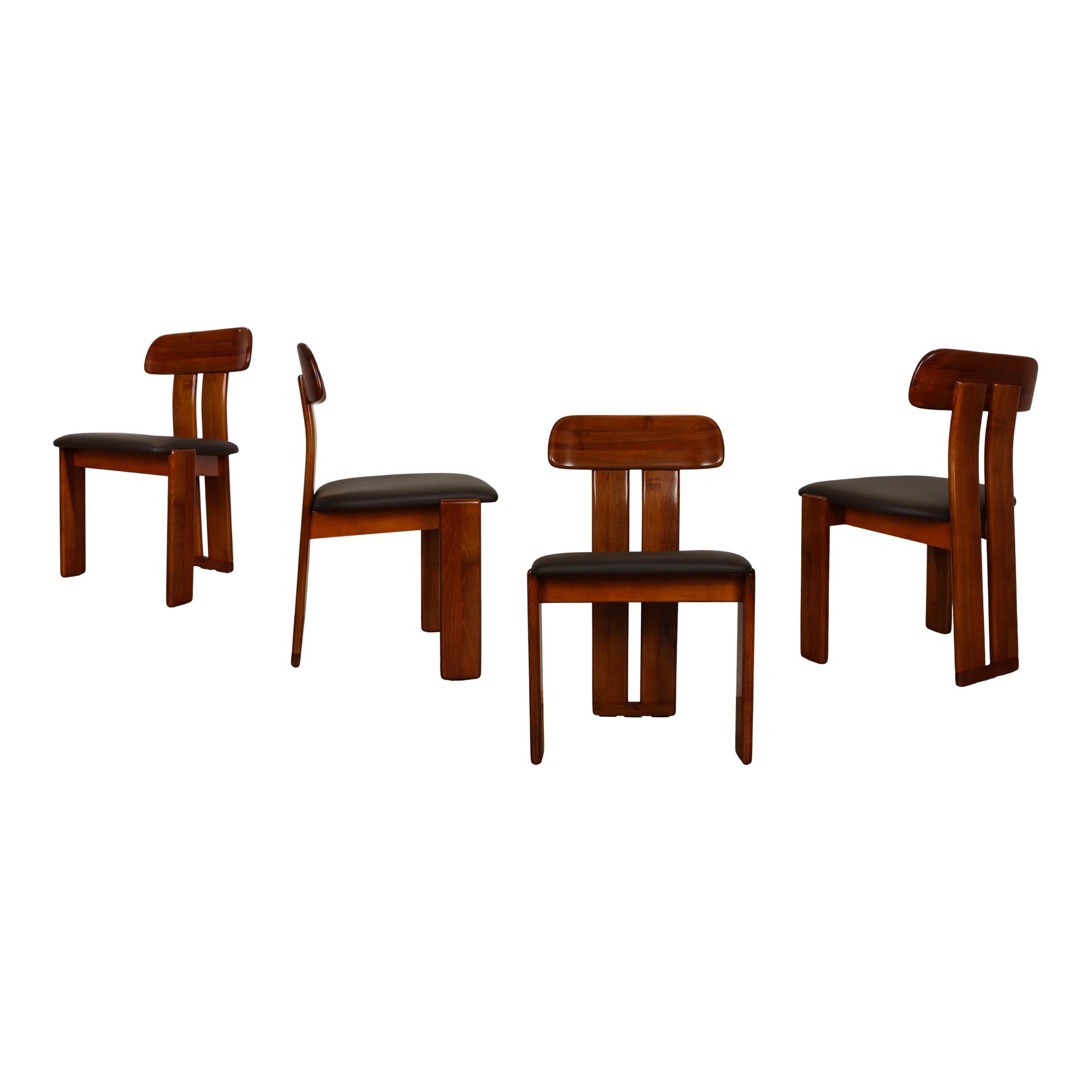 Mid-Century Modern Chaises de salle à manger Mario Marenco en noyer Sapporo pour Mobilgirgi, 1970, ensemble de 4 pièces en vente