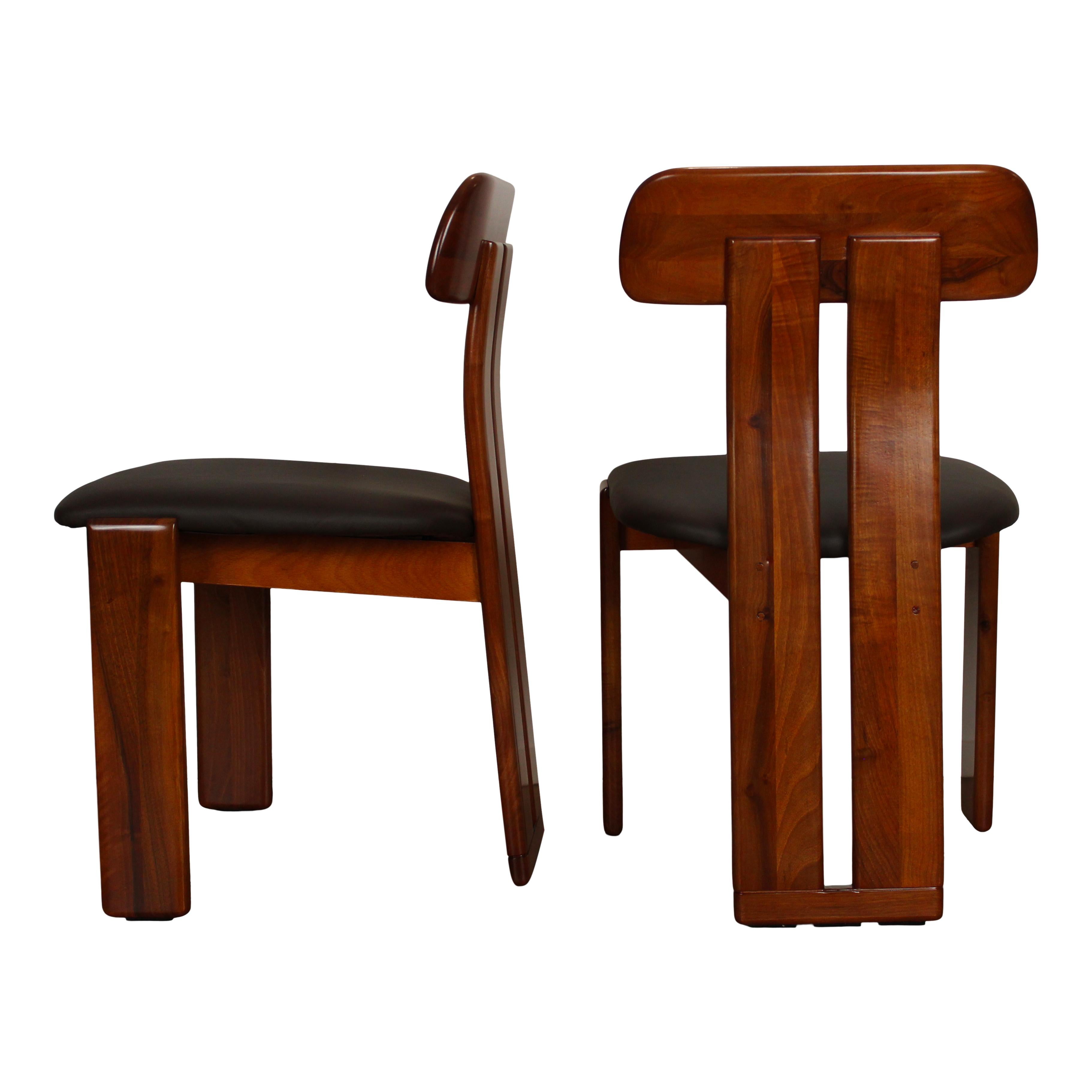 Cuir Chaises de salle à manger Mario Marenco en noyer Sapporo pour Mobilgirgi, 1970, ensemble de 4 pièces en vente