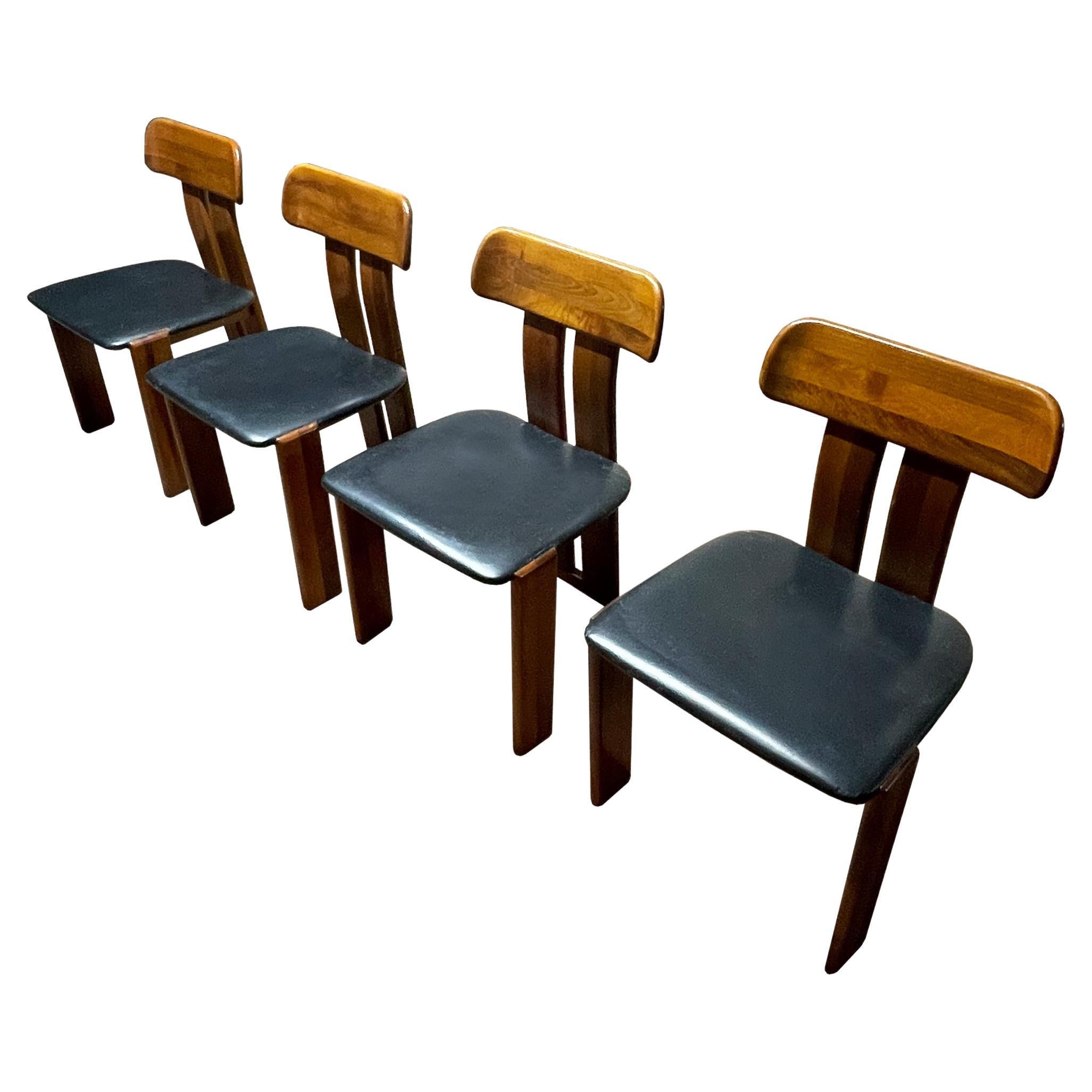 Mario Marenco Walnut Sapporo Dining Chairs for Mobilgirgi, 1970s, Set of 4 For Sale