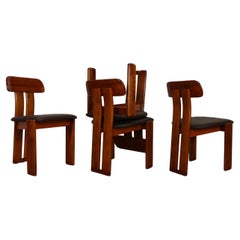 Vintage Mario Marenco Walnut Sapporo Dining Chairs for Mobilgirgi, 1970s, Set of 4