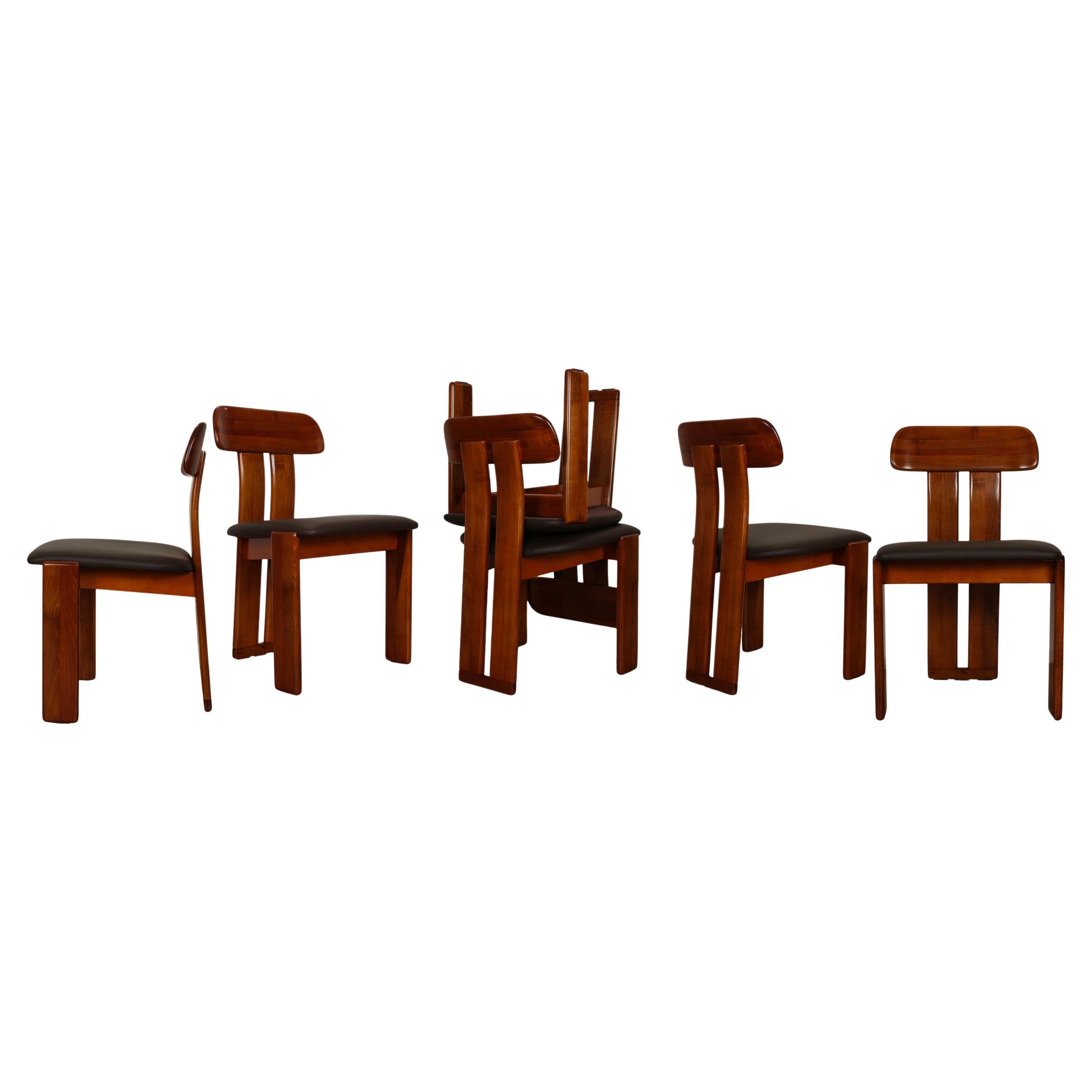Mario Marenco Chaises de salle à manger Sapporo en noyer pour Mobilgirgi, 1970, lot de 6