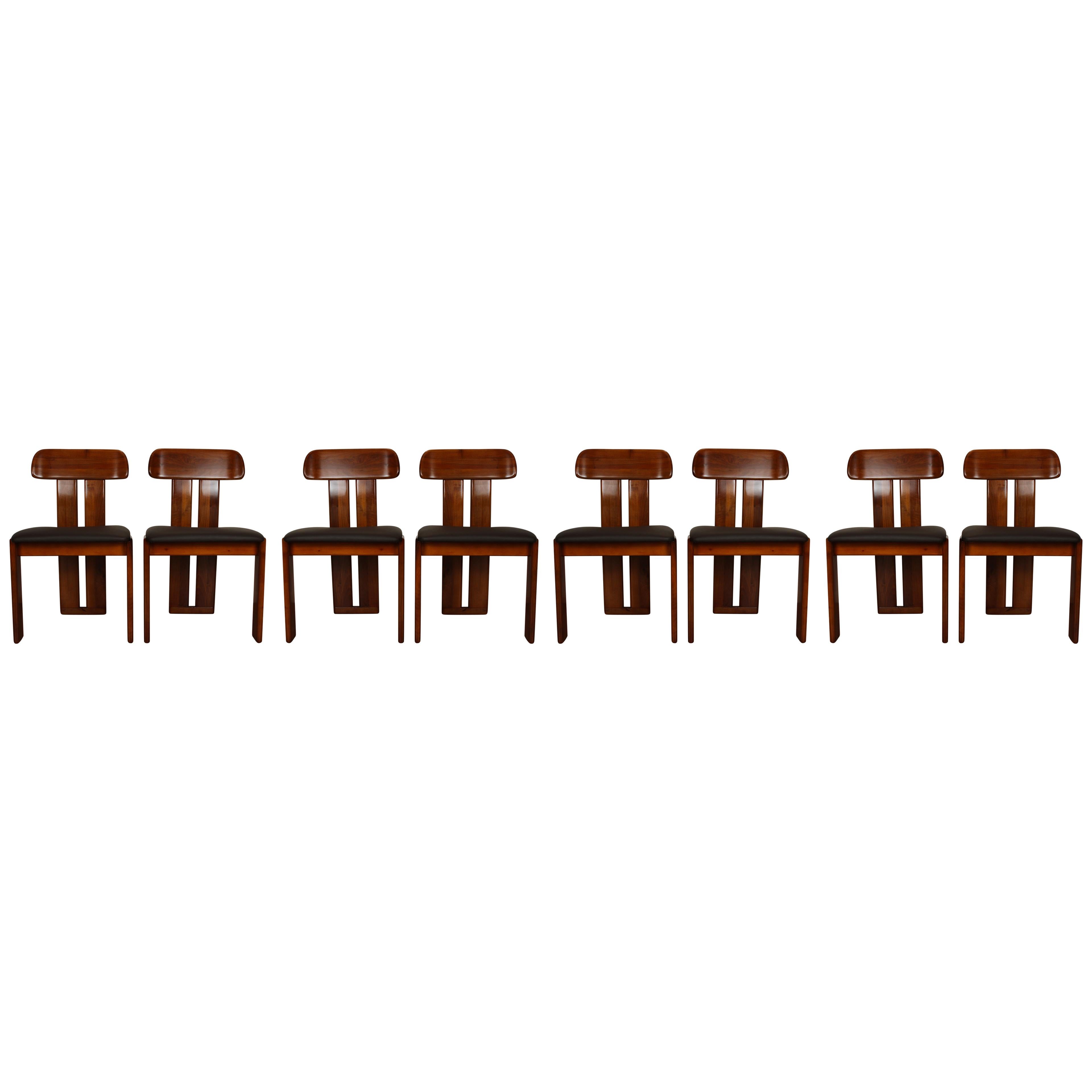 Mid-Century Modern Mario Marenco Walnut Sapporo Dining Chairs for Mobilgirgi, 1970s, Set of 8 For Sale