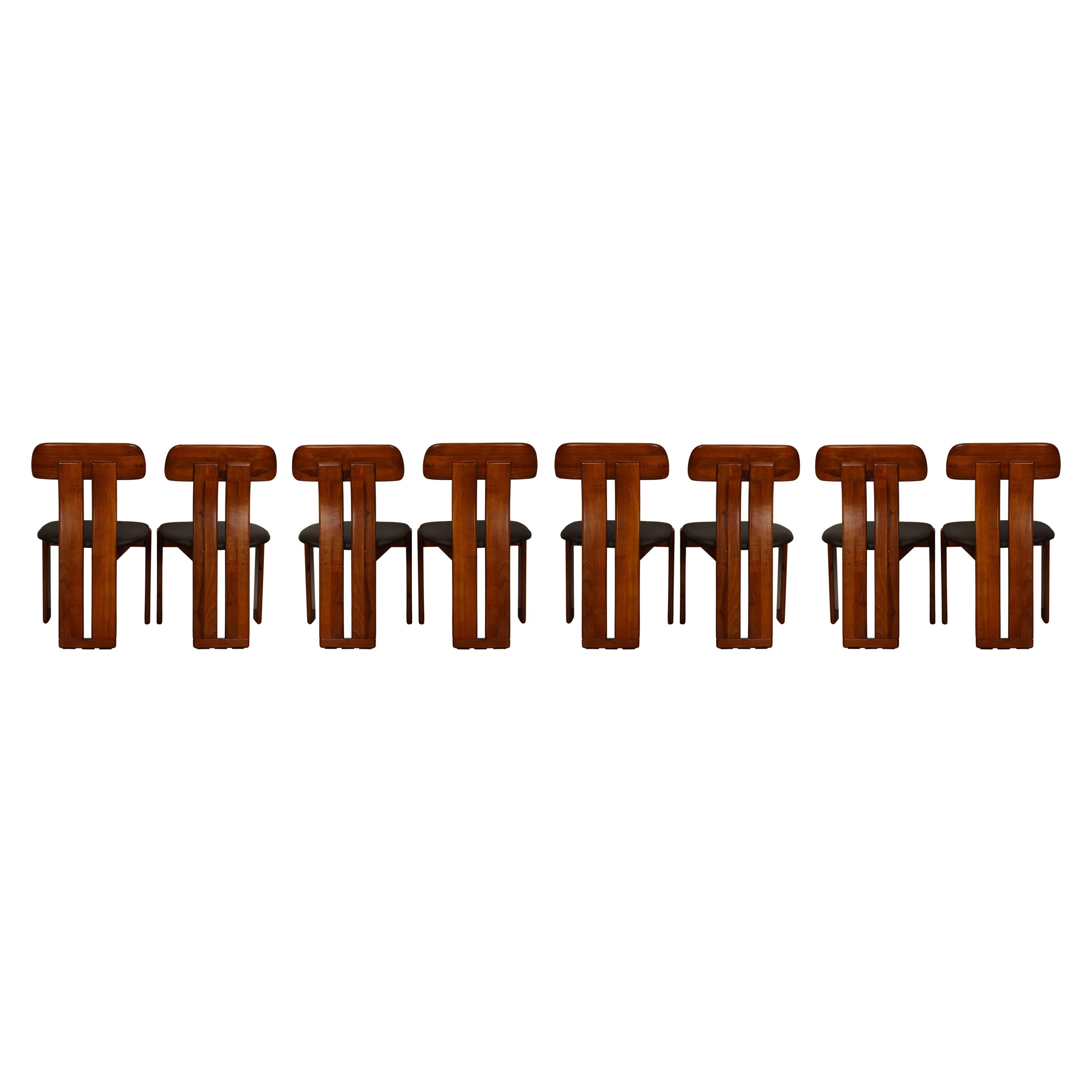 Italian Mario Marenco Walnut Sapporo Dining Chairs for Mobilgirgi, 1970s, Set of 8 For Sale