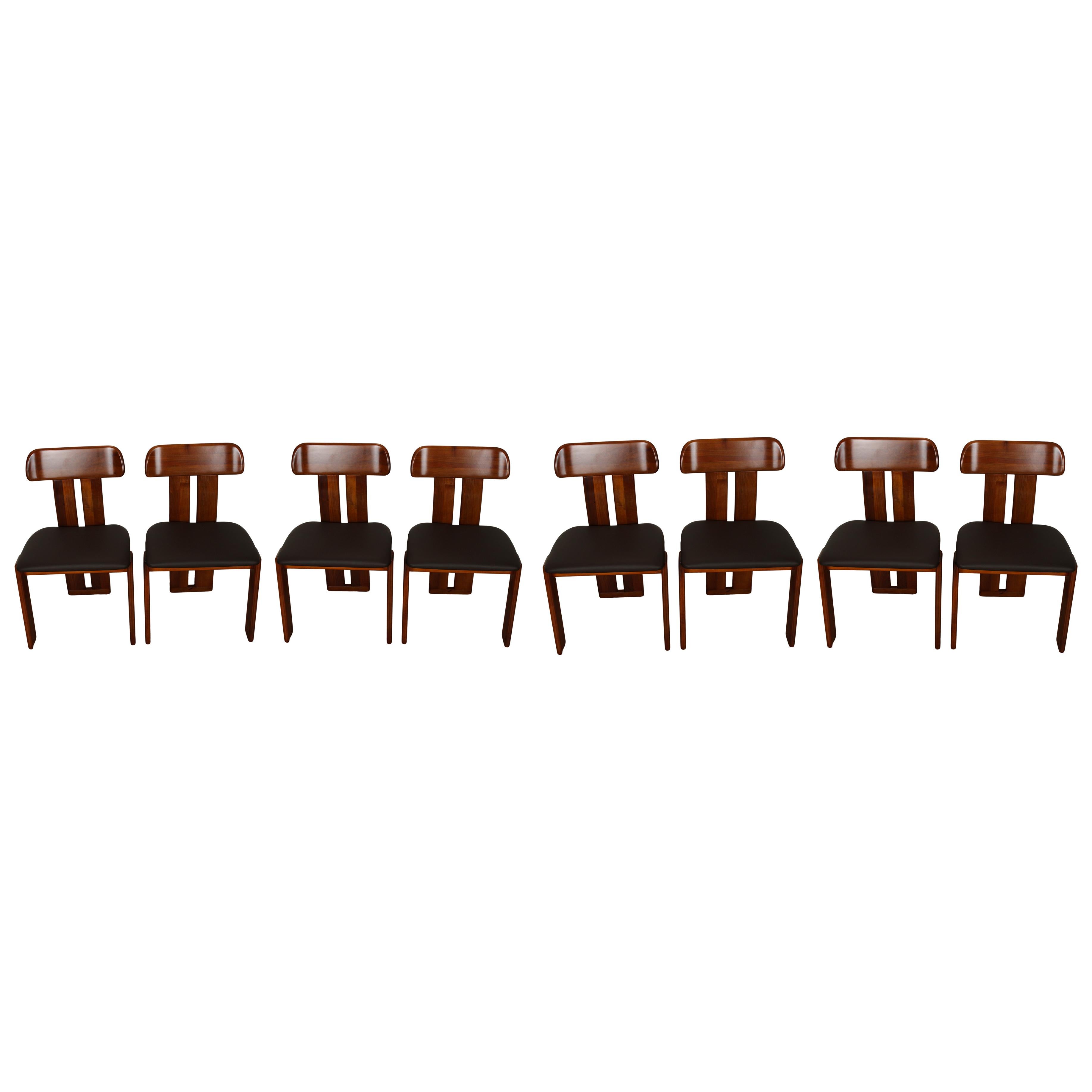 Mario Marenco Walnut Sapporo Dining Chairs for Mobilgirgi, 1970s, Set of 8 In Good Condition For Sale In Vicenza, IT