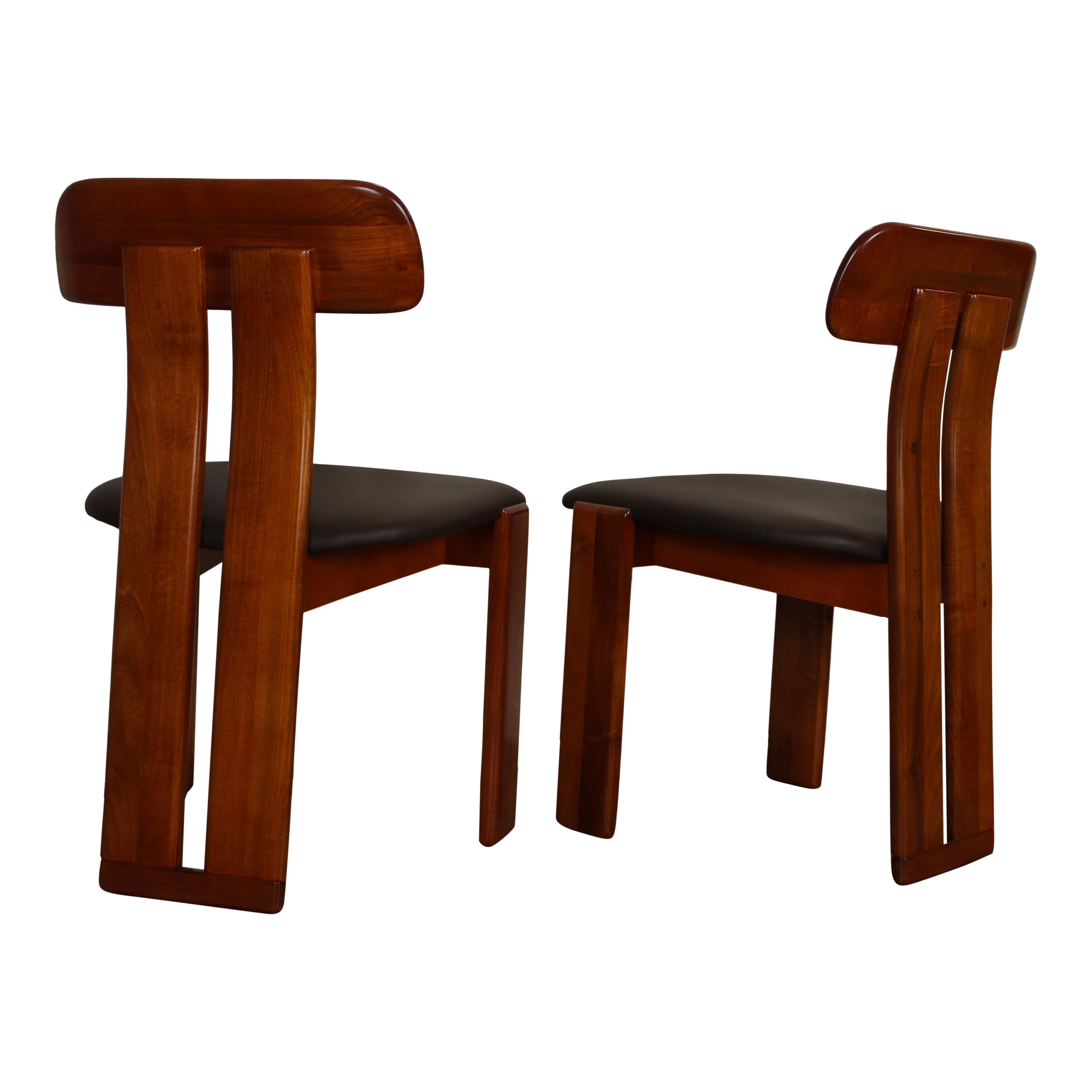 Leather Mario Marenco Walnut Sapporo Dining Chairs for Mobilgirgi, 1970s, Set of 8 For Sale