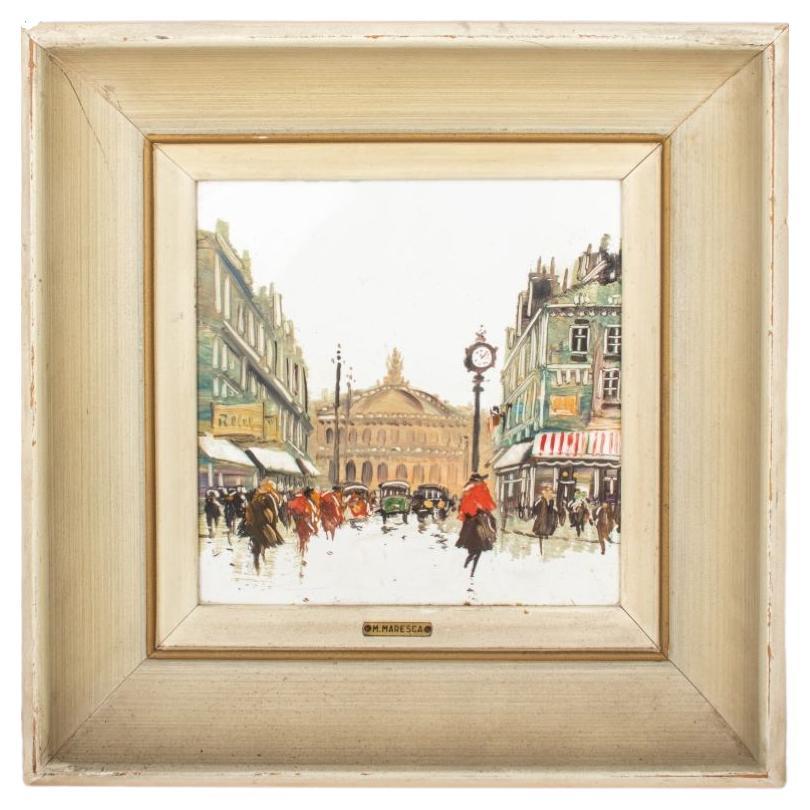 Mario Maresca "A Street in Paris" Oil on Tile For Sale