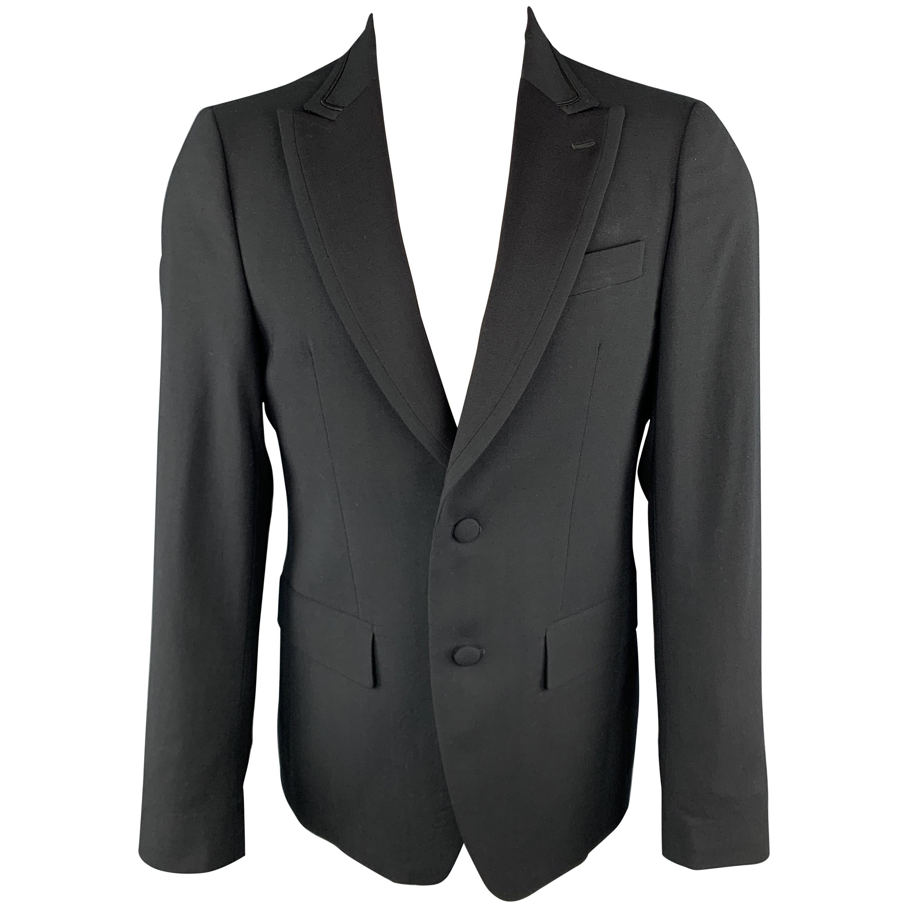 MARIO MATTEO Size 38 Black Wool Peak Lapel Sport Button Cuff Coat For ...