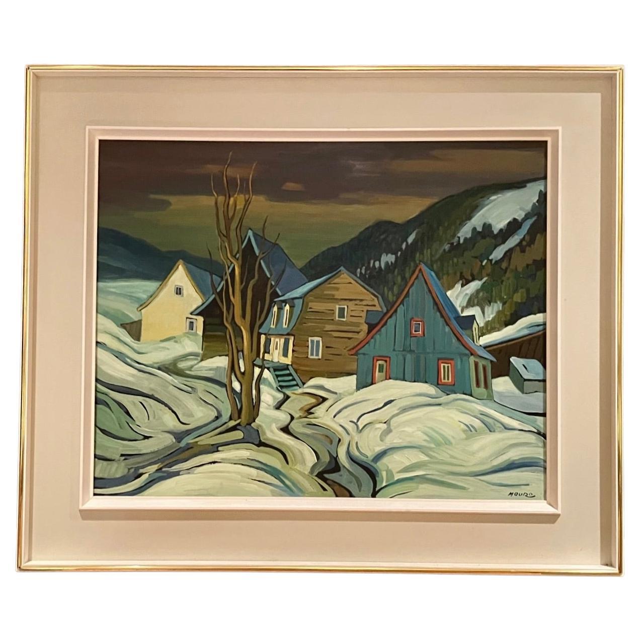 Mario Mauro (Italian 1920-1984) Fauvist Style Painting Depicting a Village Scene In Fair Condition For Sale In San Francisco, CA