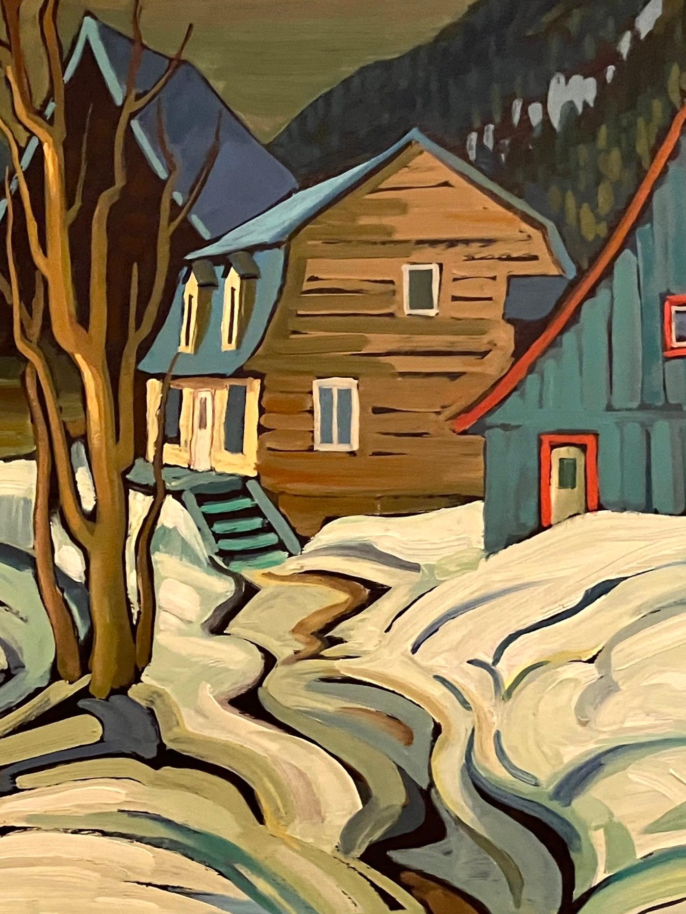 Masonite Mario Mauro (Italian 1920-1984) Fauvist Style Painting Depicting a Village Scene For Sale