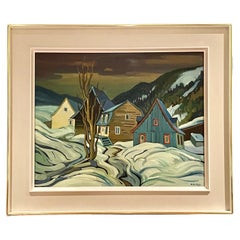 Mario Mauro (Italiano 1920-1984) Pintura de estilo fauvista que representa una escena de pueblo