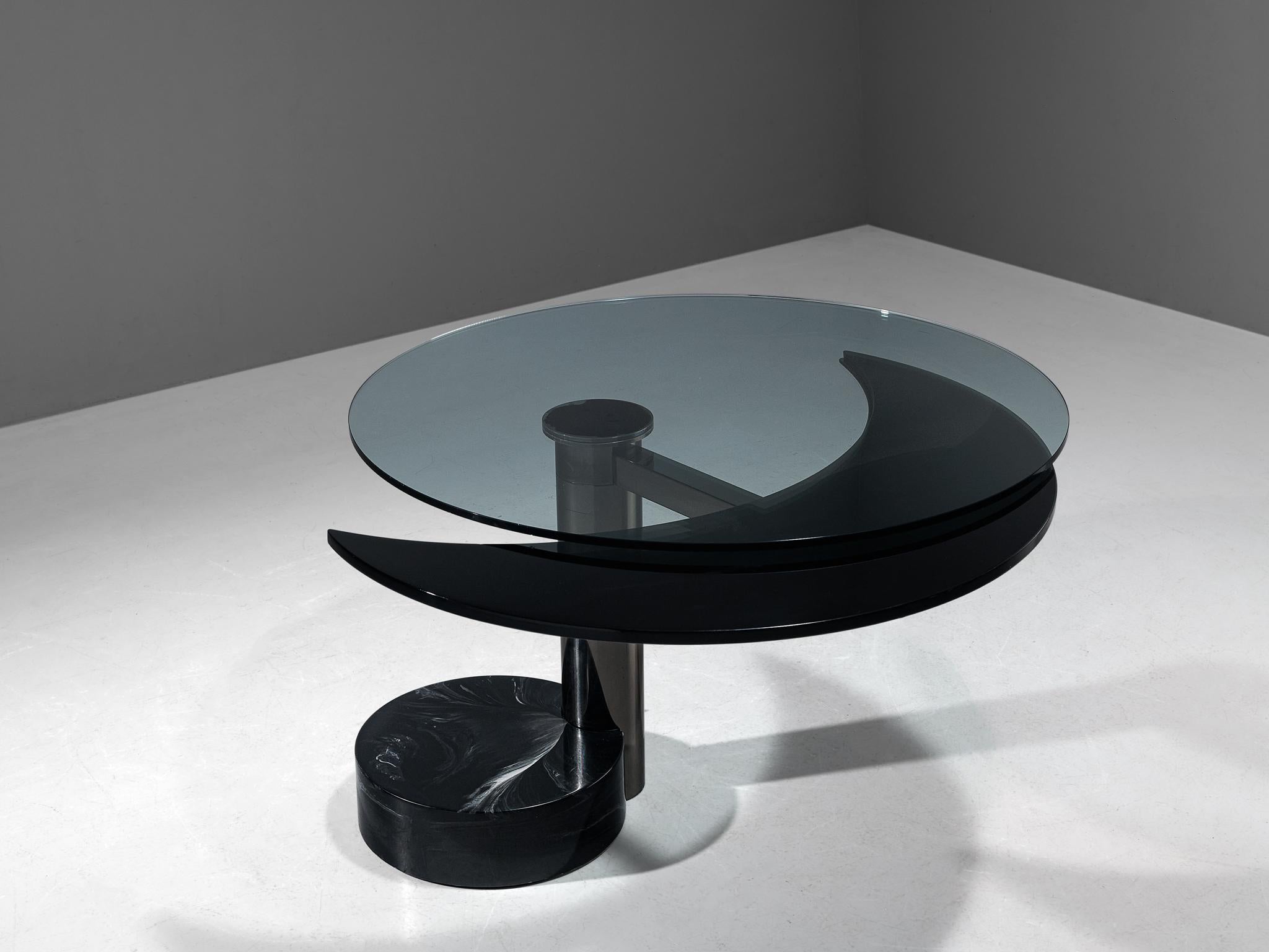 italien Table de salle à manger Mario Mazzer pour Zanette en verre et marbre en vente
