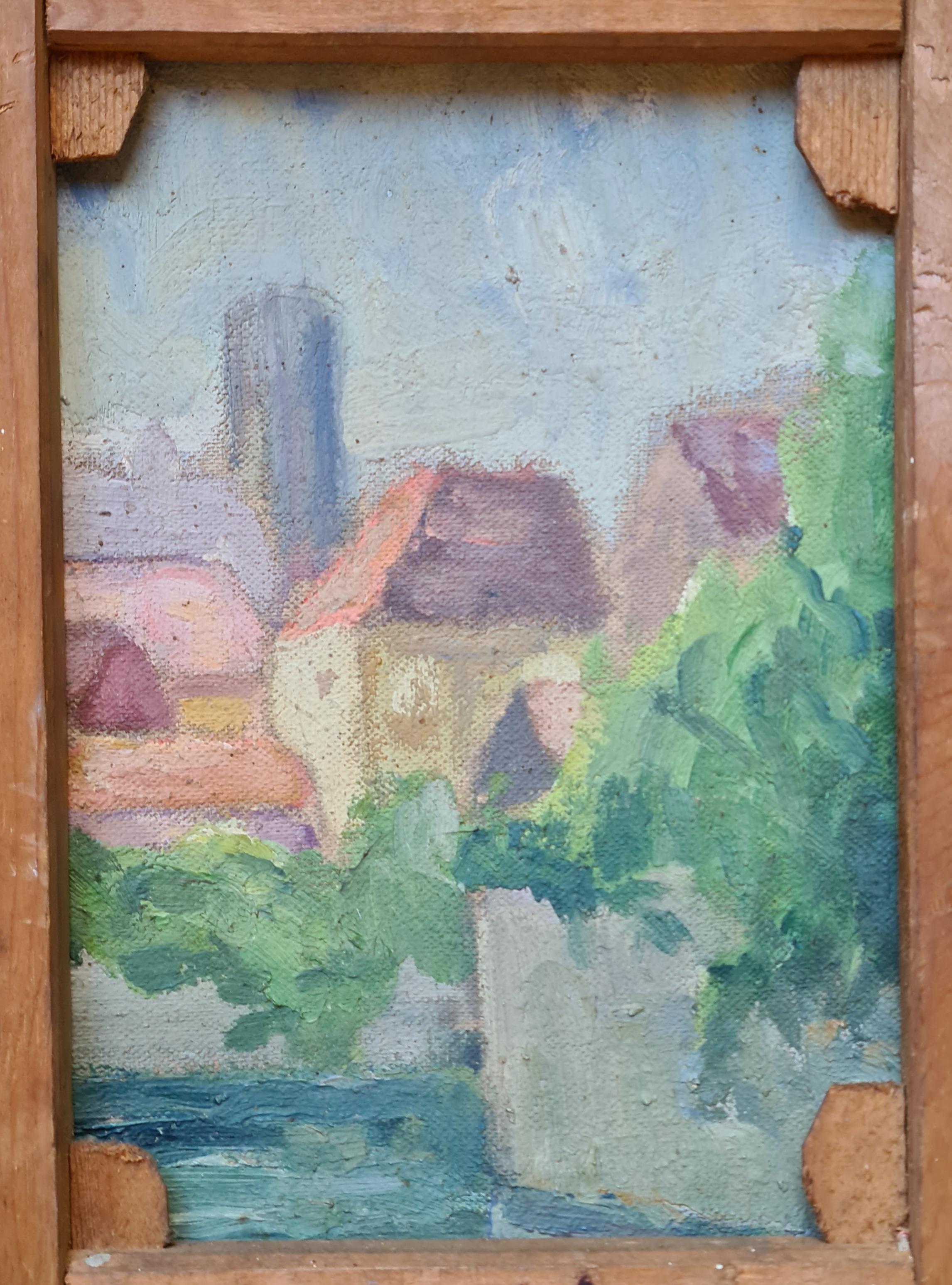 Italian Impressionist, Woodland Walk and A Fauvist Village Scene (Double Sided)  - Painting by Mario Menin