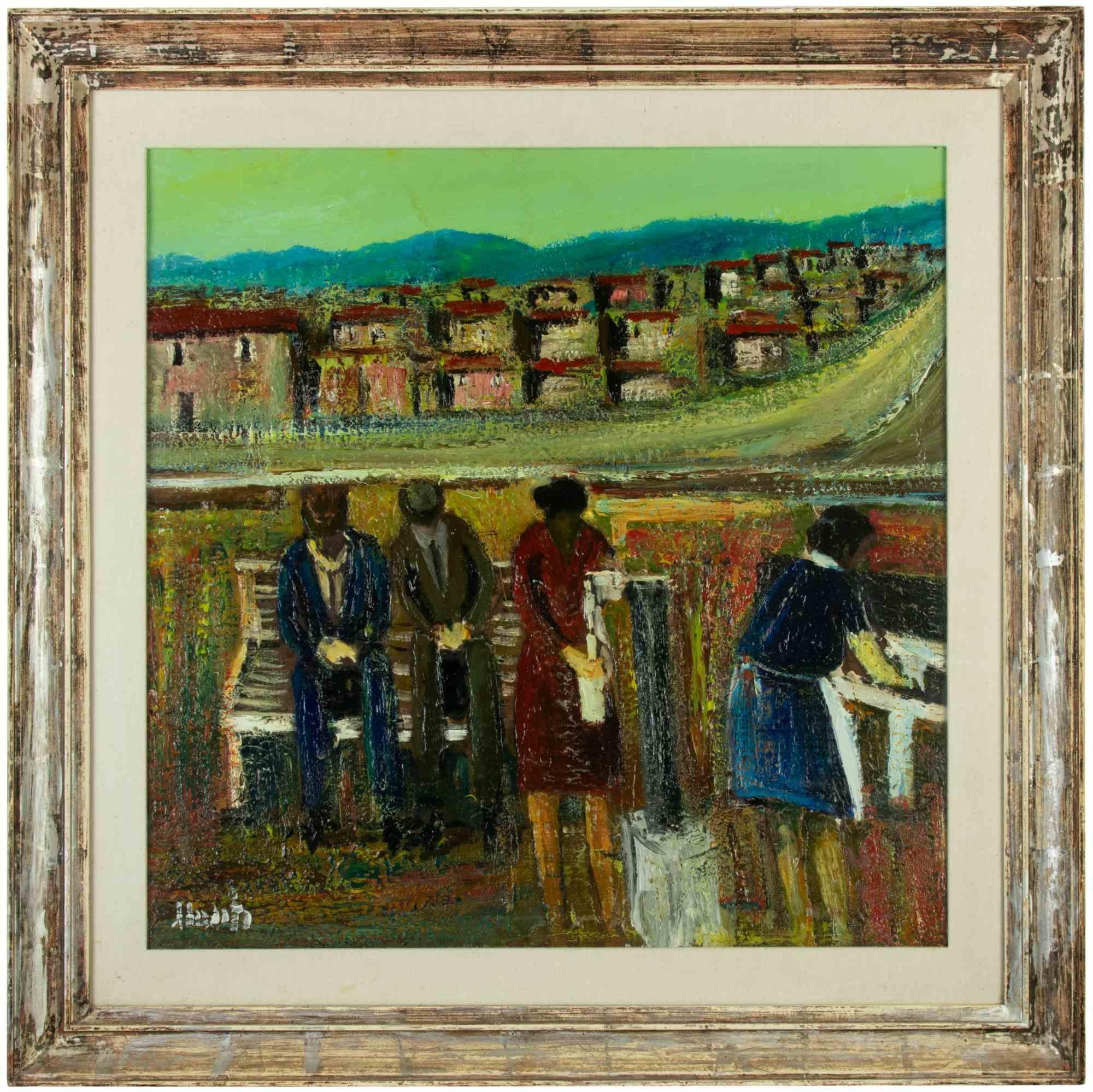 Roman Castles. Stopover near Marino is an artwork realized by Mario Monti in 1979.

Acrylic on Board.

69 x 69 cm; 91.5 x 91.5 with frame. 

Handsigned in the lower right part.

Very good conditions!

 

Mario Monti was born in 1917 and was