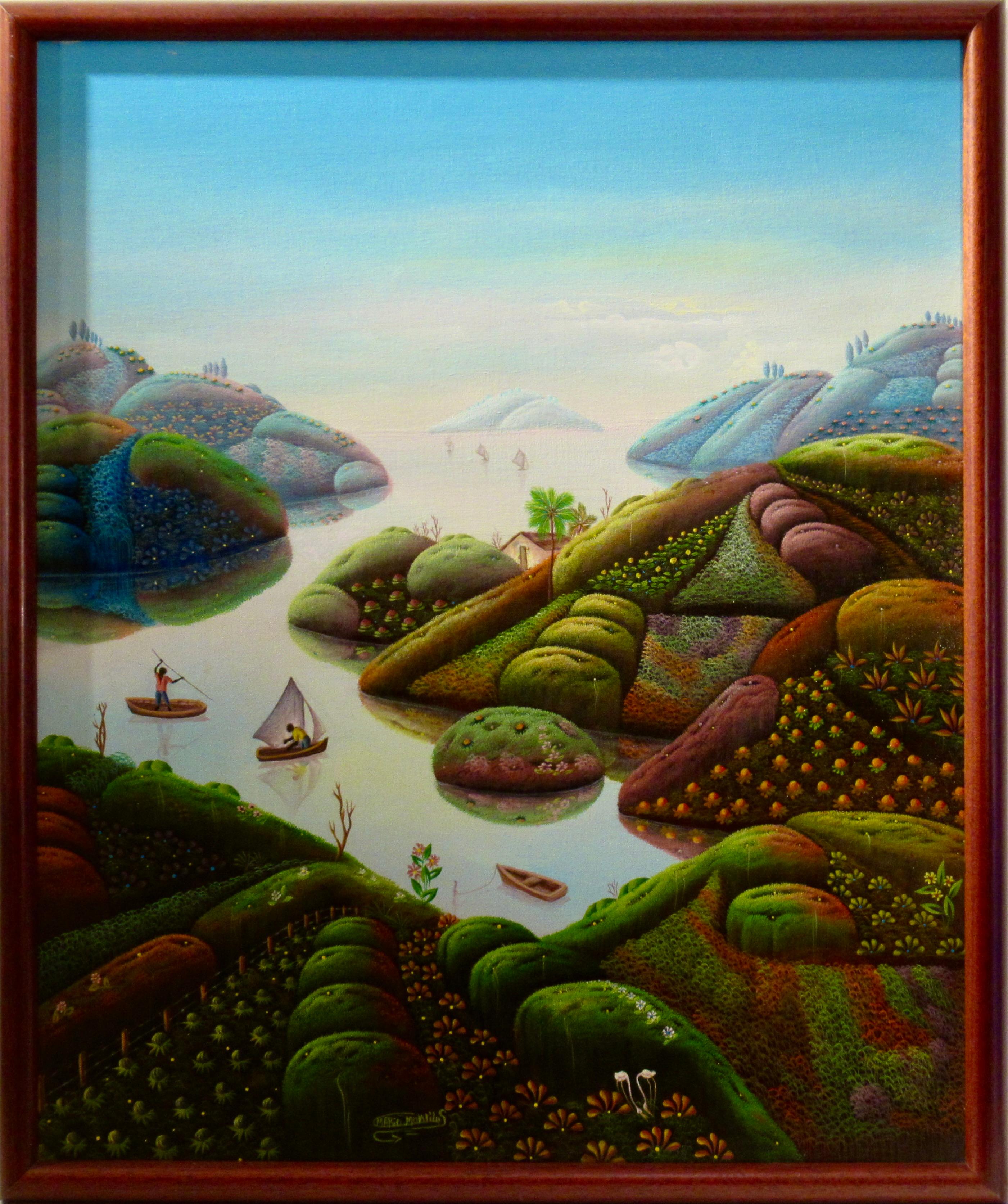 Landscape Painting de Mario Montilus - Paisaje con barcos