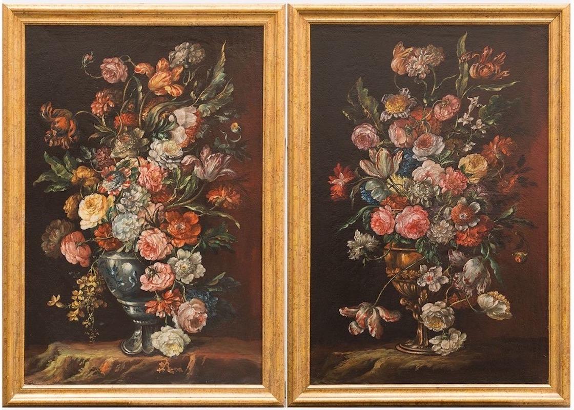 Mario Nuzzi Says Mario Dei Fiori (Rome 1603 - 1673), Atelier De Still-Life Painting - Pair of Still Life