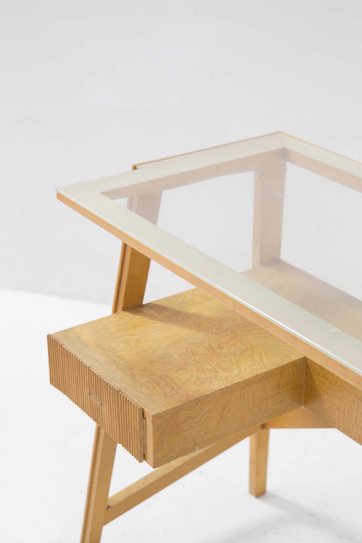 Italian Mario Oreglia Mid-Century Wood and Glass Desk (Attr.) For Sale